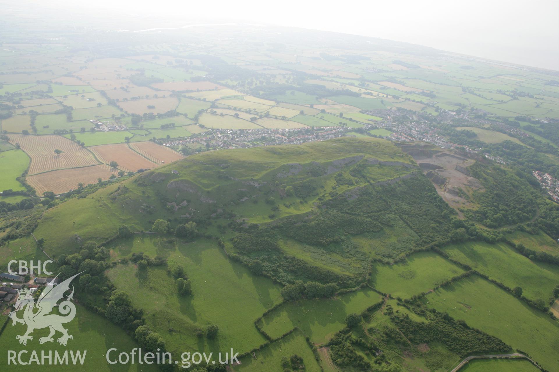 RCAHMW colour oblique photograph of Moel Hiraddug Camp, from the south-east. Taken by Toby Driver on 24/07/2008.