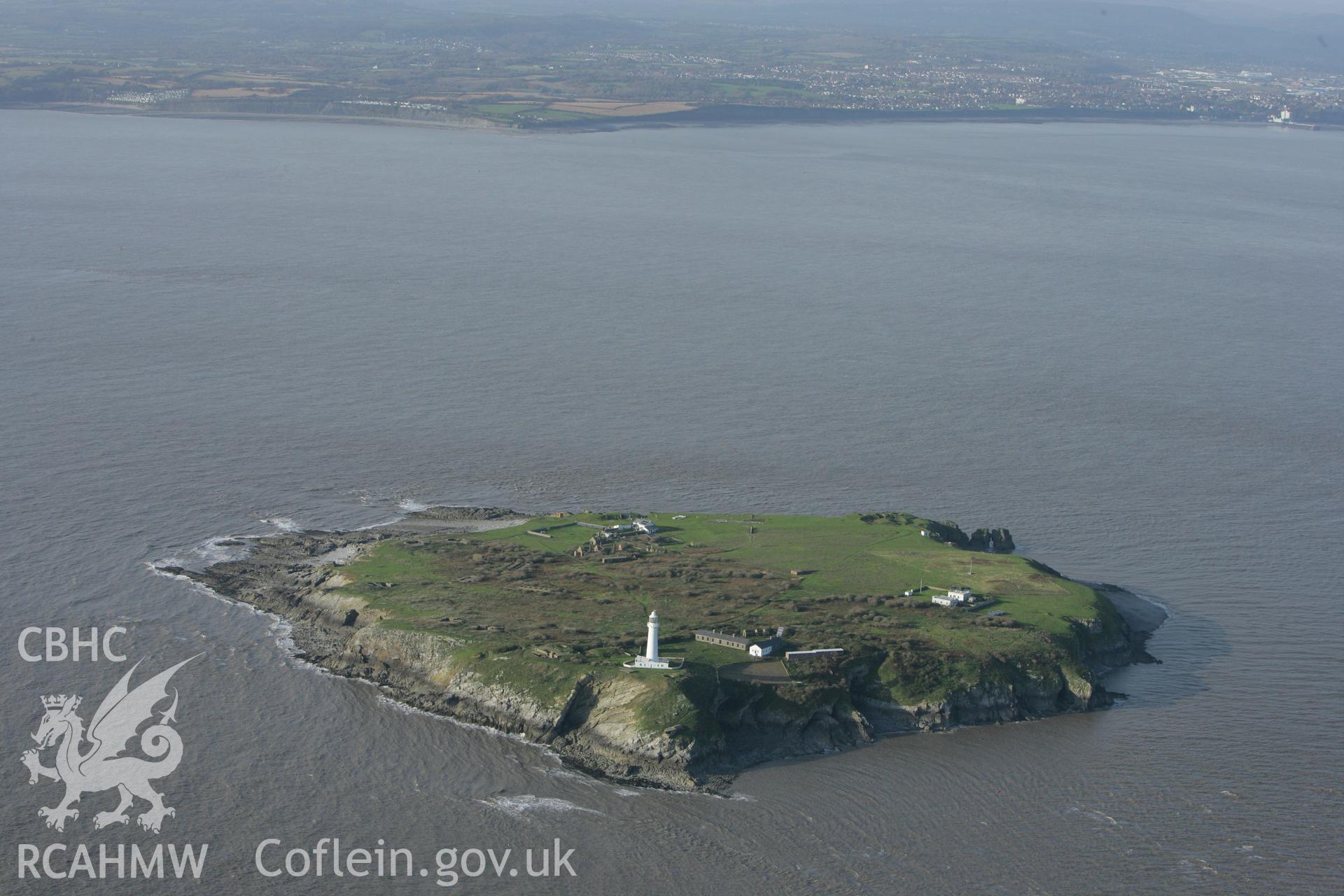 RCAHMW colour oblique photograph of Flat Holm. Taken by Toby Driver on 12/11/2008.