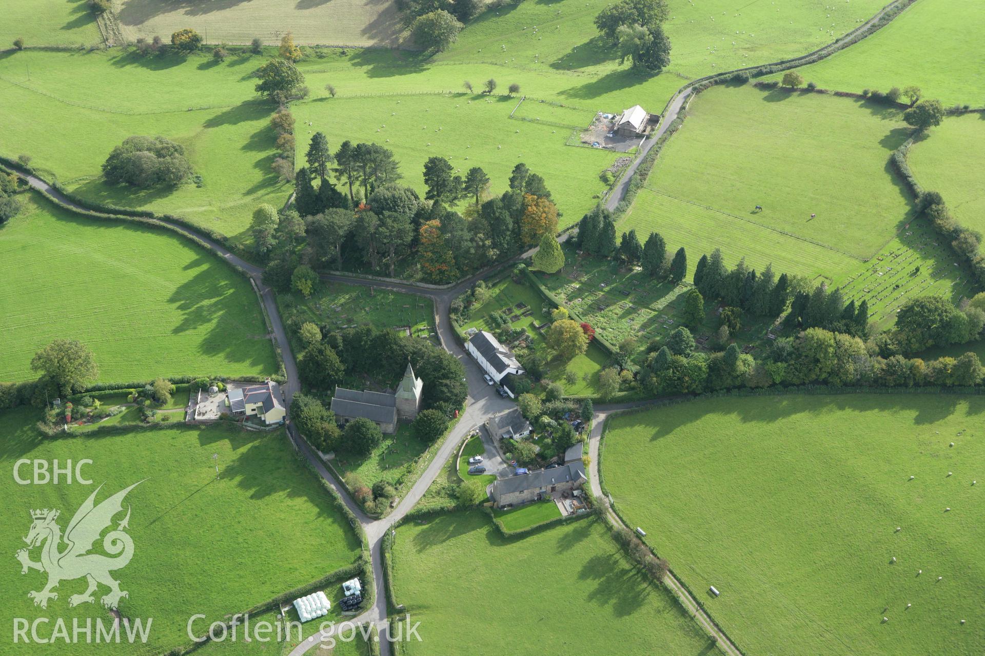 RCAHMW colour oblique photograph of Saints Almeds and Ellyw's Parish Church. Taken by Toby Driver on 10/10/2008.