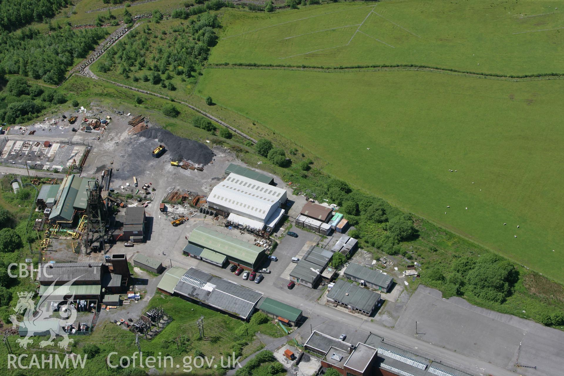 RCAHMW colour oblique photograph of Tower Colliery Headframe and Engine House, prior to demolition. Taken by Toby Driver on 09/06/2008.
