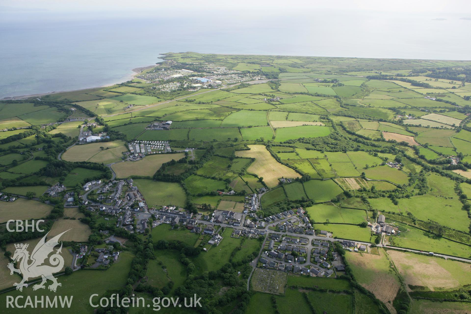 RCAHMW colour oblique photograph of Chwilog village, view from the north. Taken by Toby Driver on 13/06/2008.