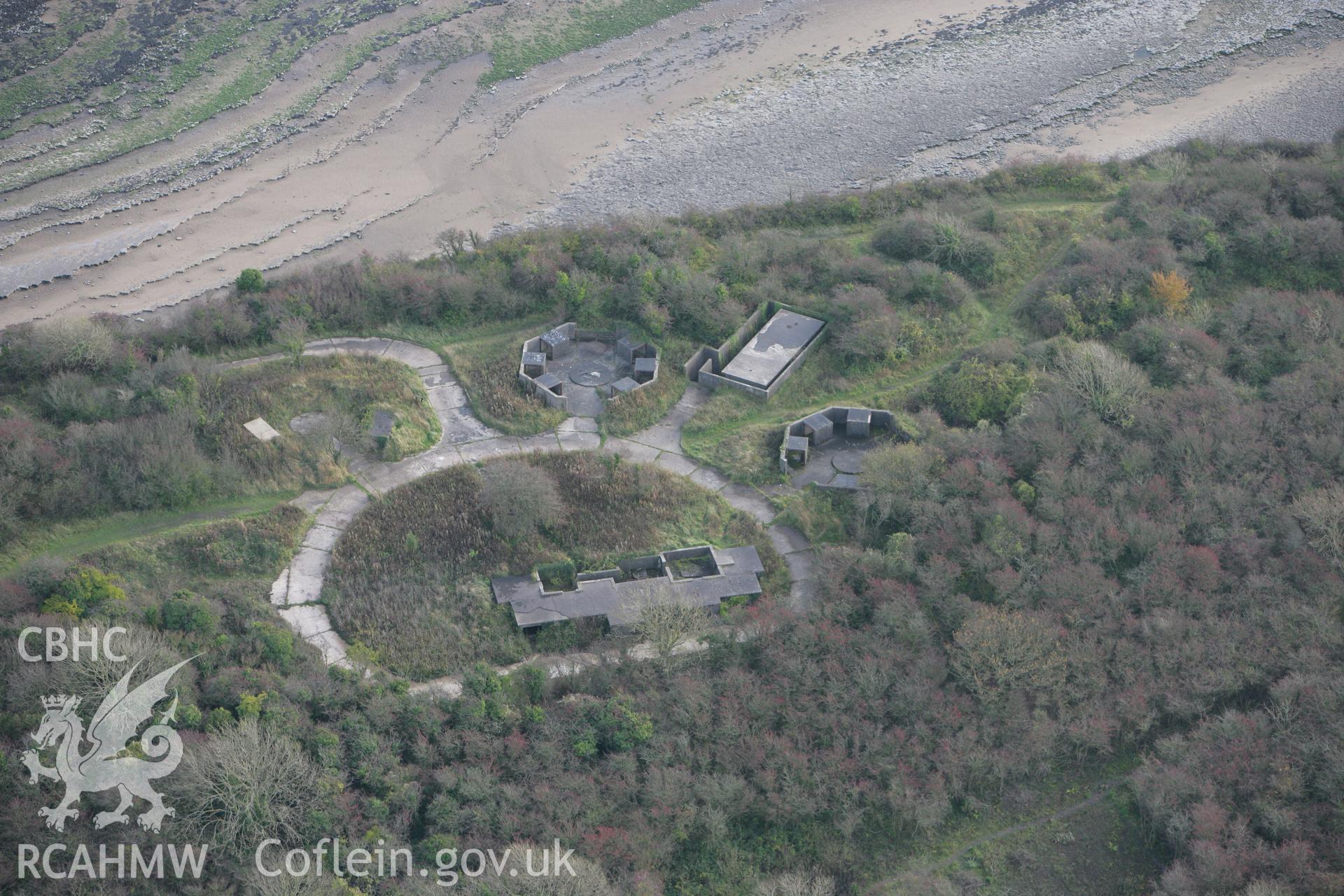 RCAHMW colour oblique photograph of Lavernock Point Fortified Battery. Taken by Toby Driver on 12/11/2008.