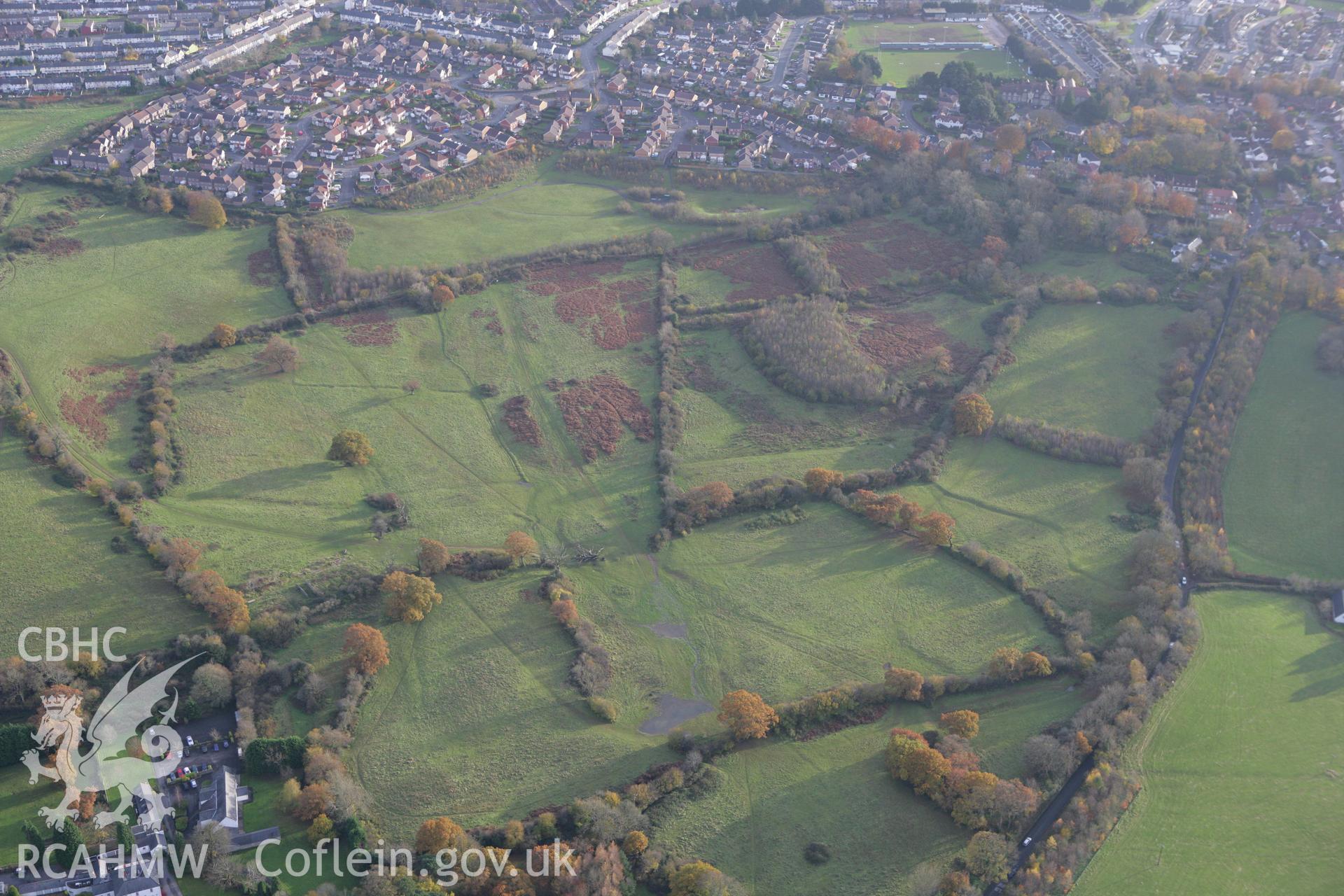 RCAHMW colour oblique photograph of Llanmaes House, garden earthworks and trackways. Taken by Toby Driver on 12/11/2008.