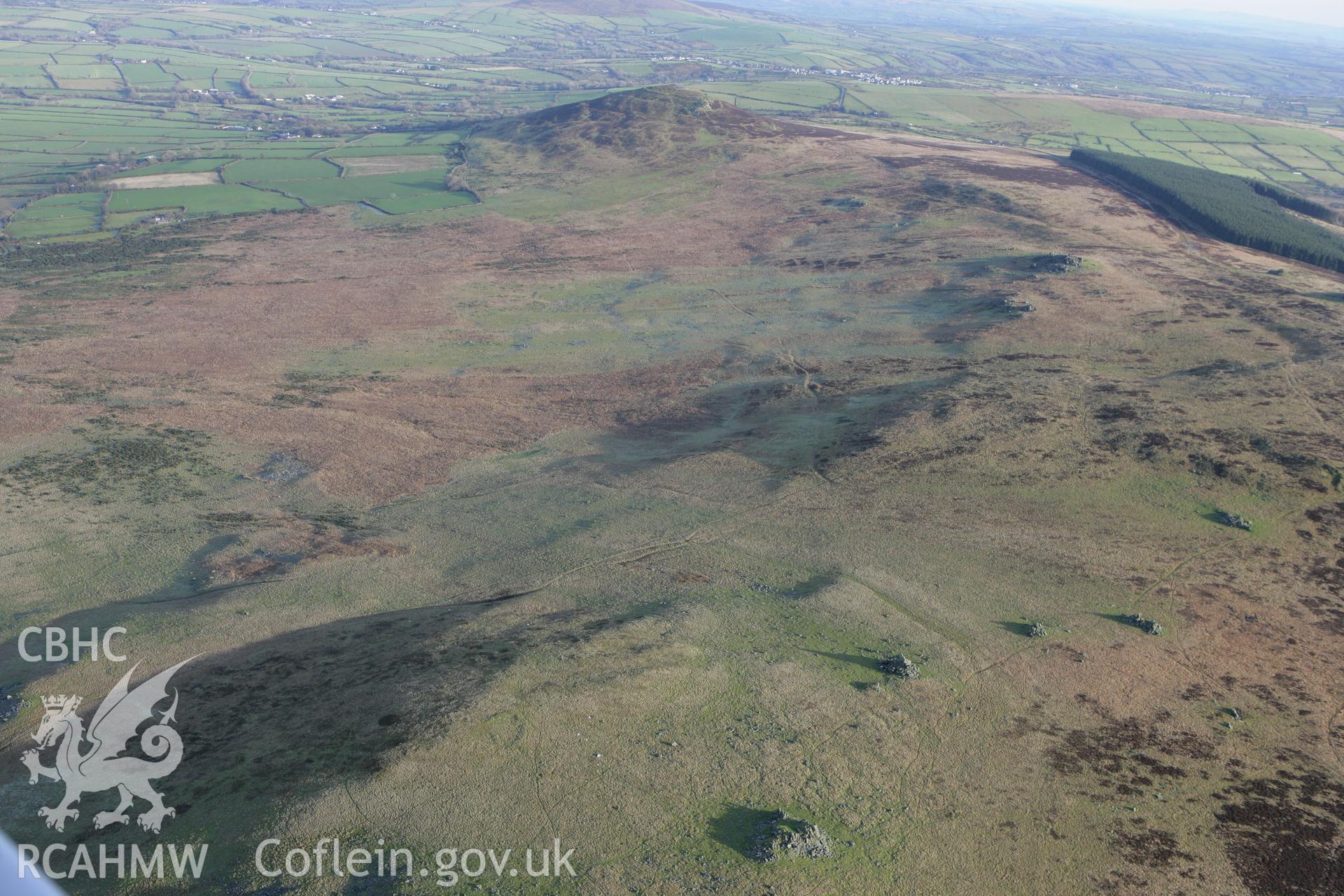 RCAHMW colour oblique photograph of Carn Breseb enclosure, possible sheep fold. Taken by Toby Driver on 15/12/2008.