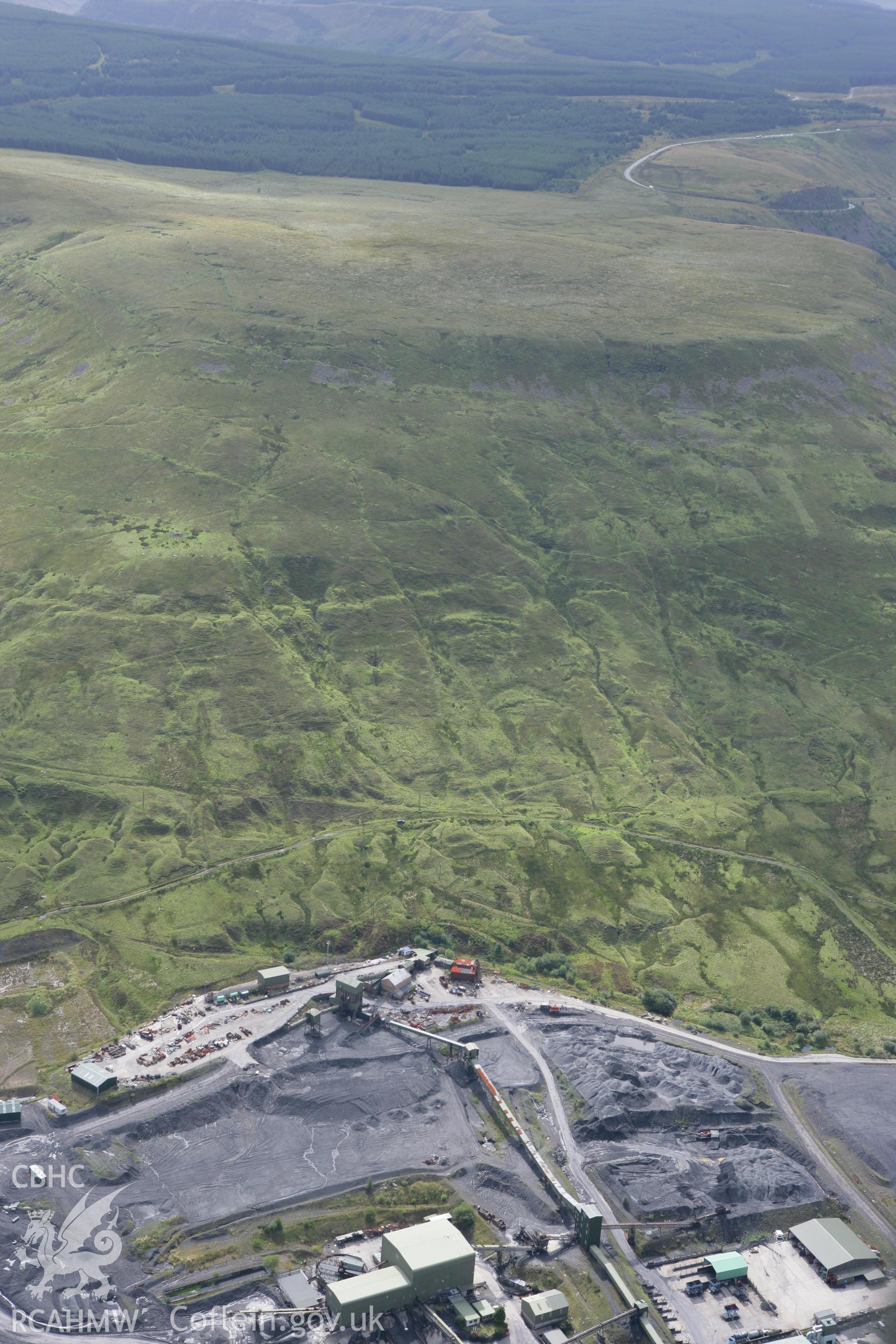 RCAHMW colour oblique photograph of Tower Drift Mine, Hirwaun, looking south over Hirwaun Common. Taken by Toby Driver on 12/09/2008.