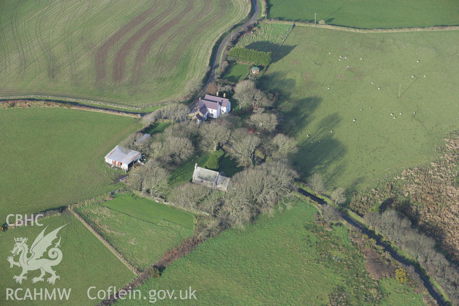 RCAHMW colour oblique photograph of St Hywel's Church, Llanhowell. Taken by Toby Driver on 15/12/2008.