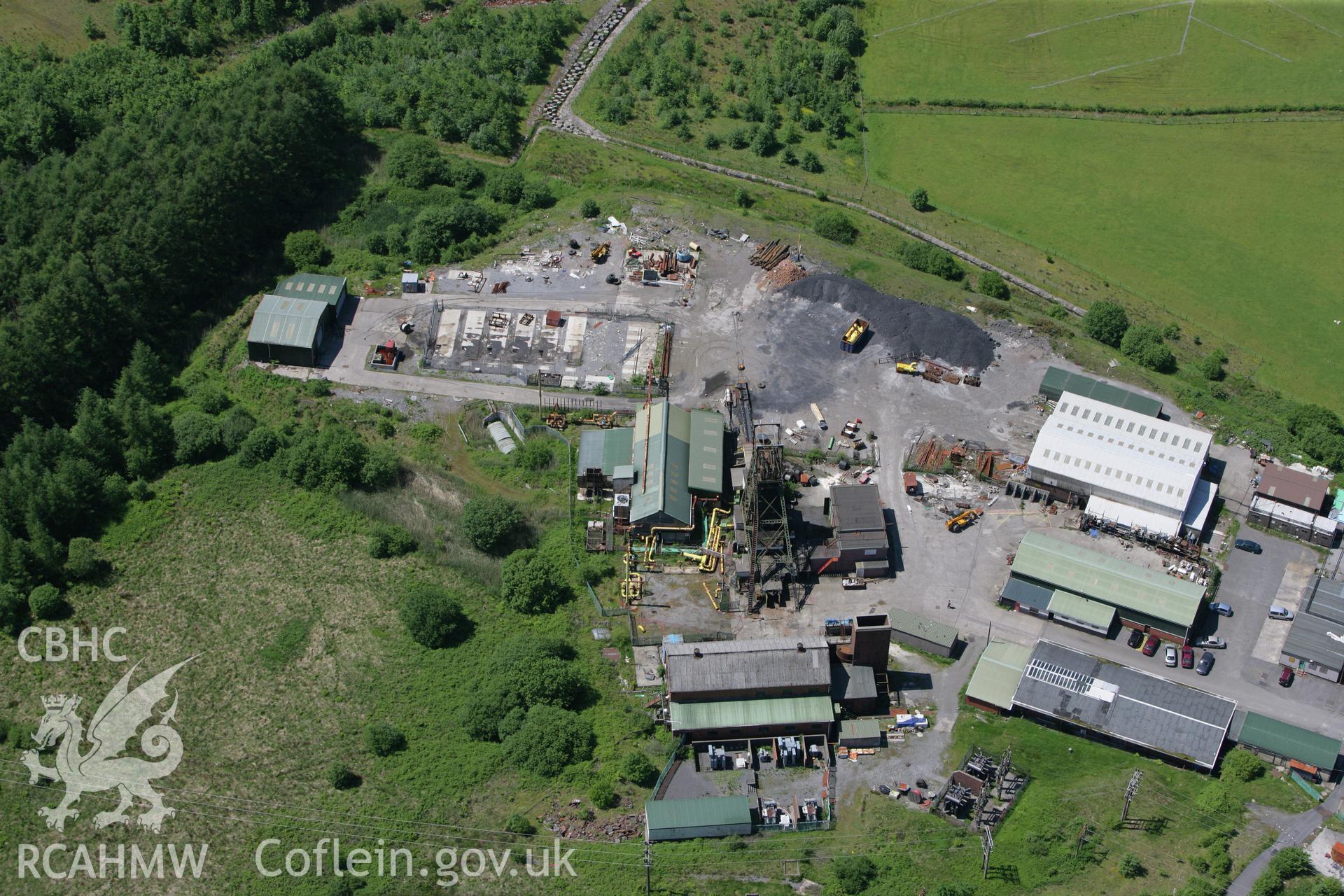 RCAHMW colour oblique photograph of Tower Colliery Headframe and Engine House, prior to demolition. Taken by Toby Driver on 09/06/2008.