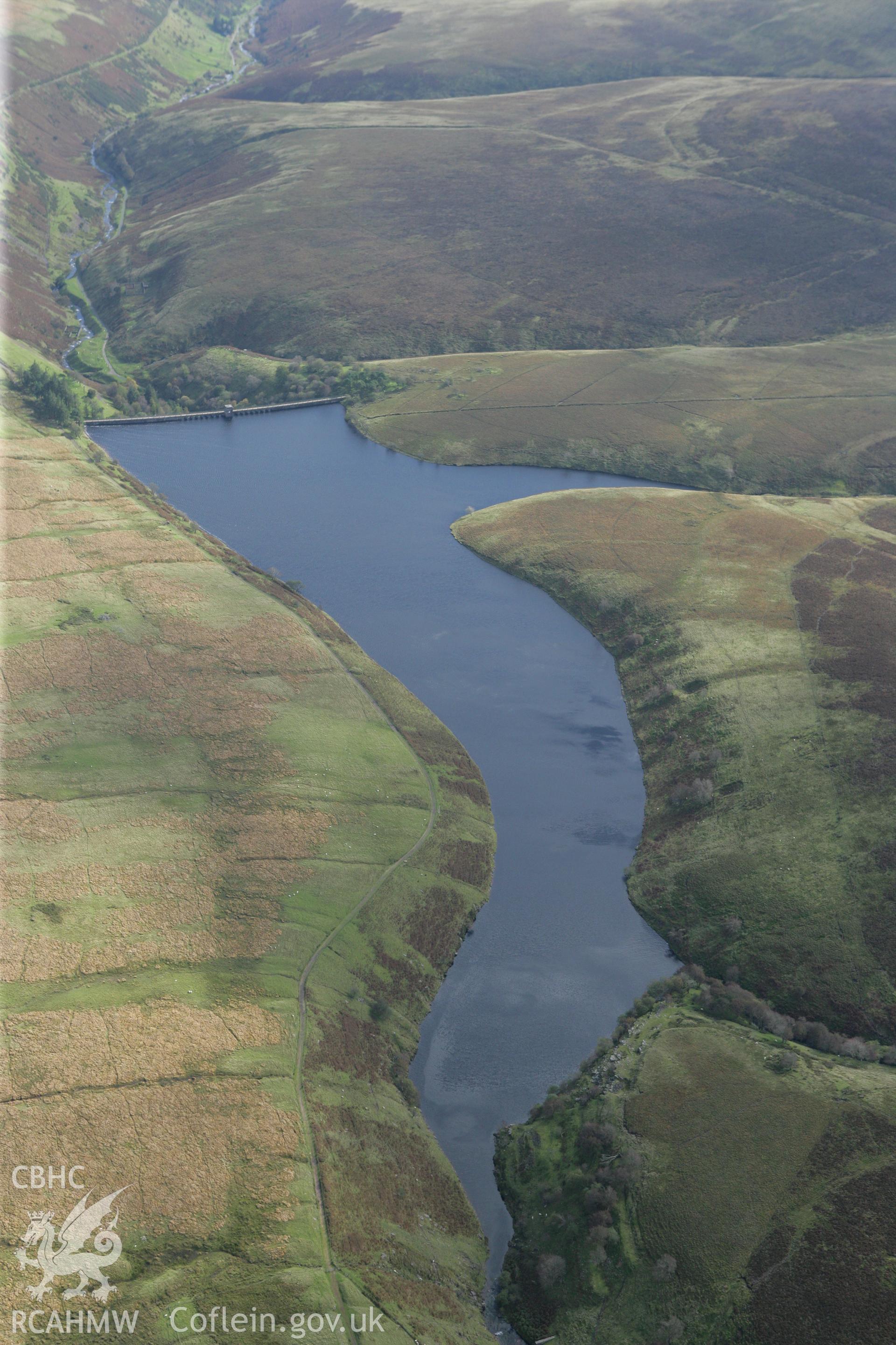 RCAHMW colour oblique photograph of Grwyne Fawr Reservoir, from the north-west. Taken by Toby Driver on 10/10/2008.