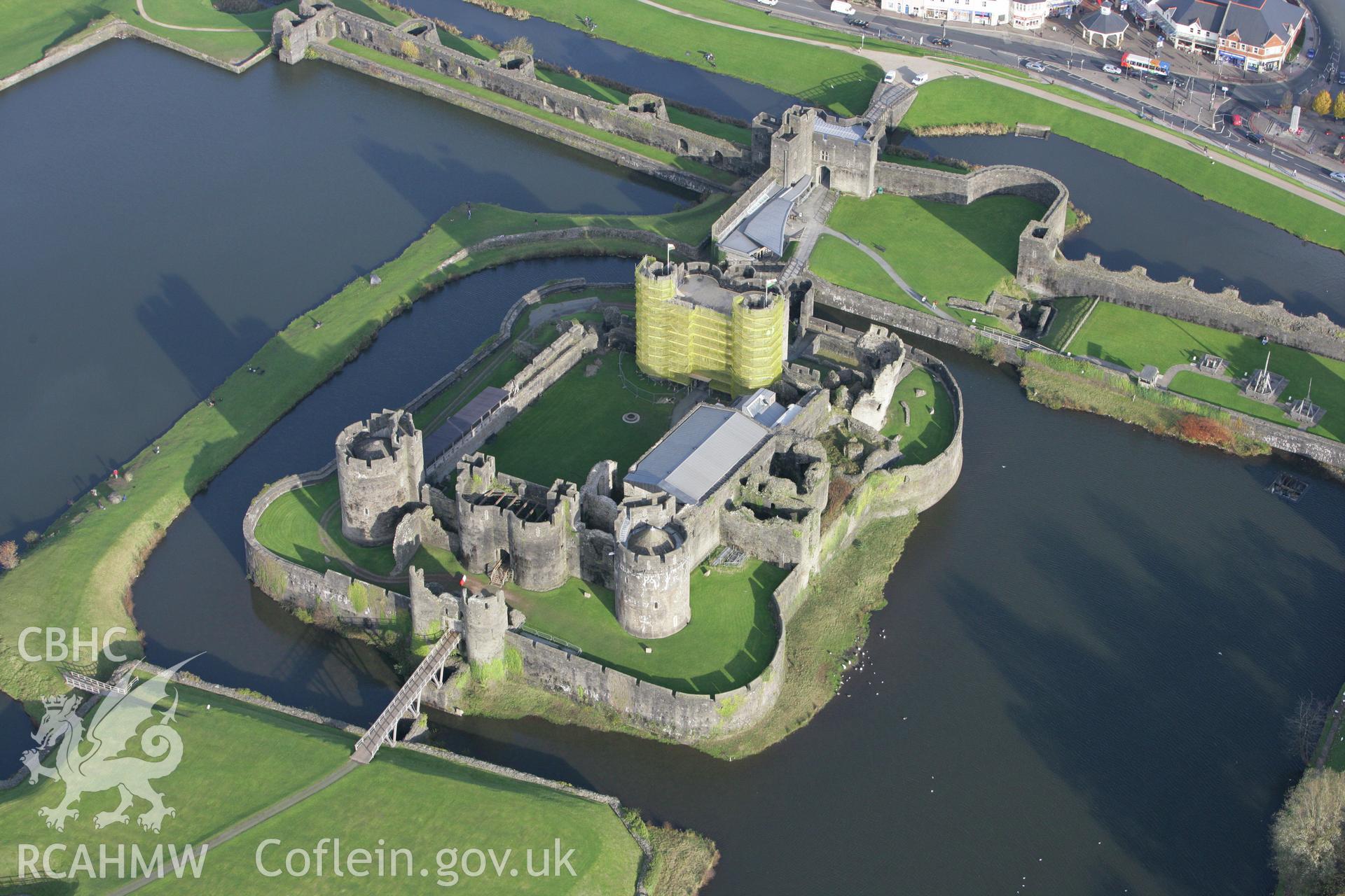 RCAHMW colour oblique photograph of Caerphilly Castle. Taken by Toby Driver on 12/11/2008.