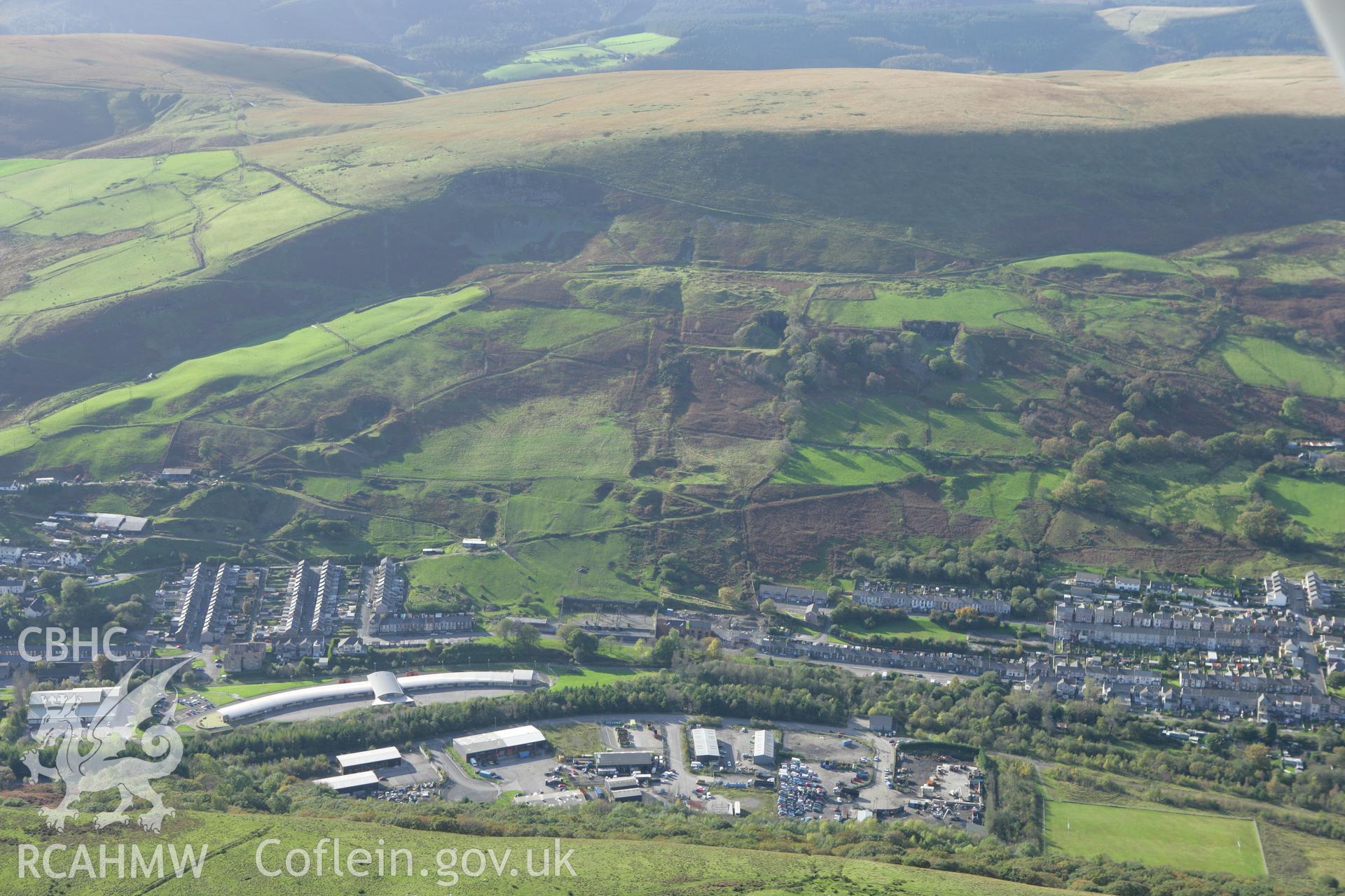 RCAHMW colour oblique photograph of Ogmore Vale Primary School, with Ogmore Vale village. Taken by Toby Driver on 16/10/2008.