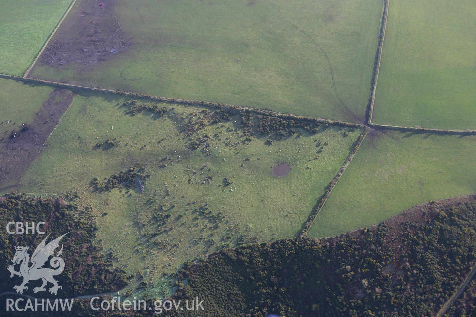 RCAHMW colour oblique photograph of field system on the lower north-western slopes of Rhyndaston Mountain. Taken by Toby Driver on 15/12/2008.