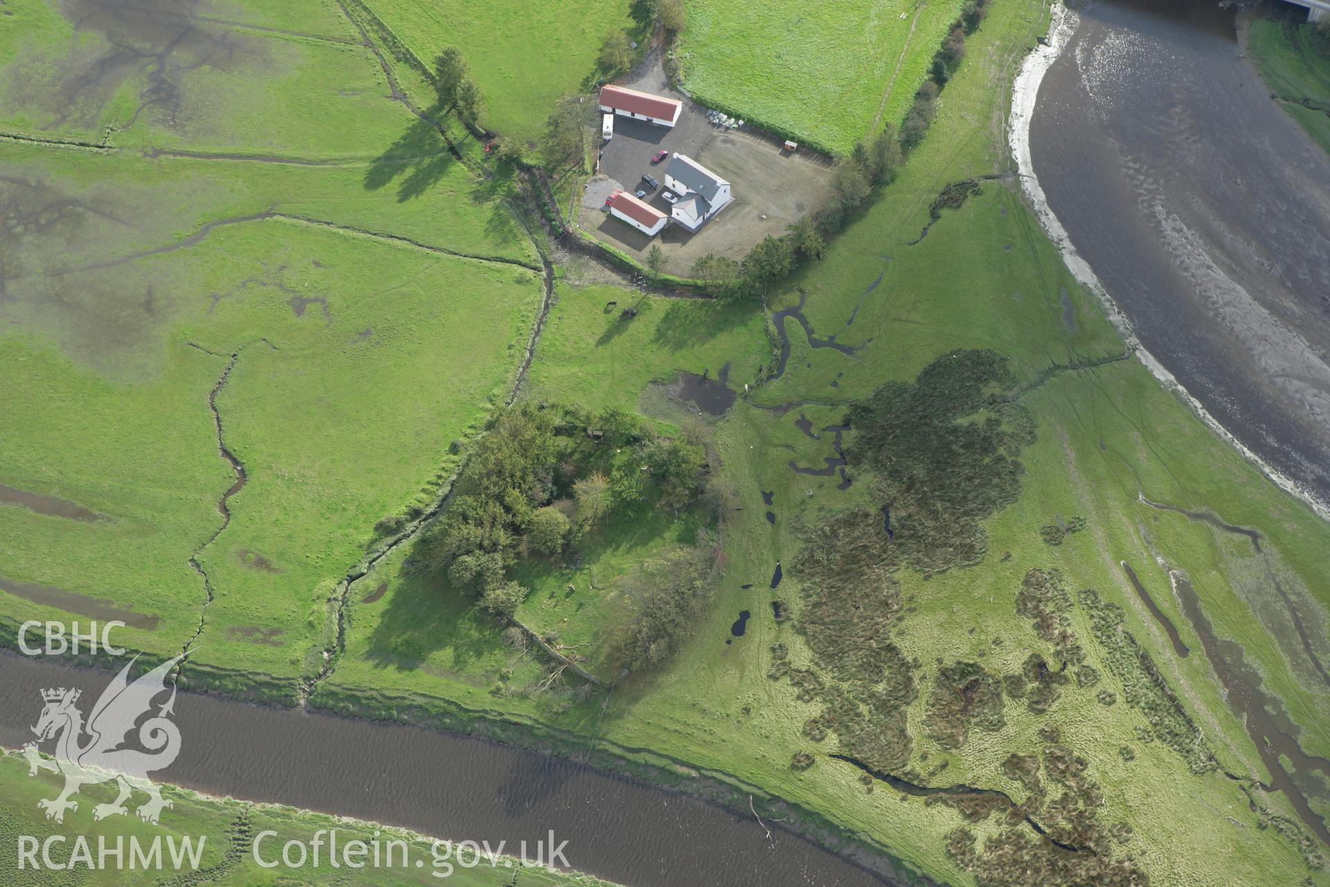 RCAHMW colour oblique photograph of the site of St Teilo's Church, Llandeilo, Talybont, now moved to St Fagans. Taken by Toby Driver on 16/10/2008.