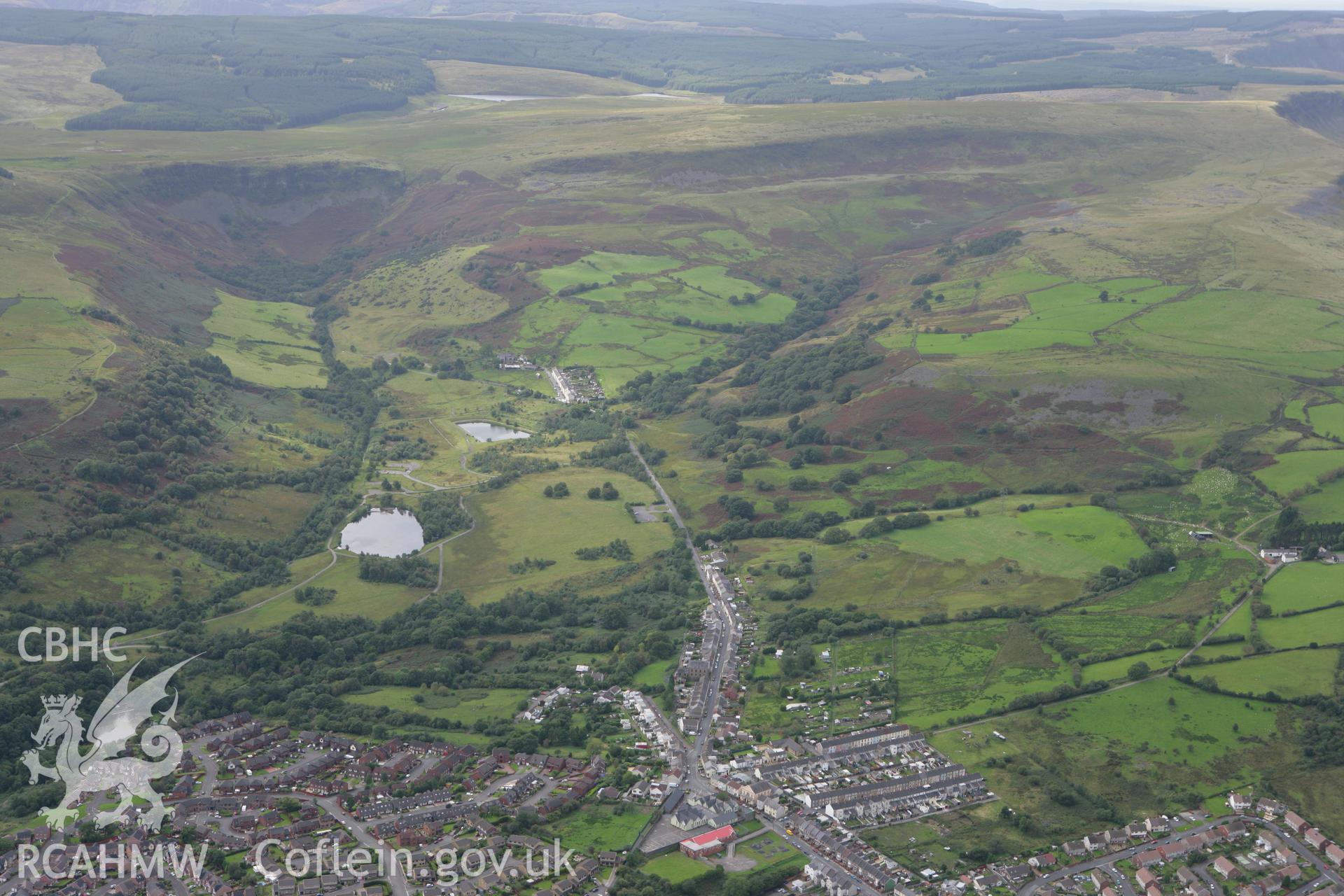 RCAHMW colour oblique photograph of Cwmdare, looking west towards Craig y Bwllfa. Taken by Toby Driver on 12/09/2008.