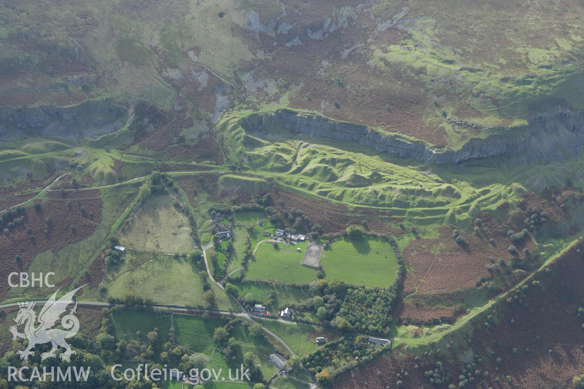 RCAHMW colour oblique photograph of Pant-y-rhiw Quarry. Taken by Toby Driver on 10/10/2008.