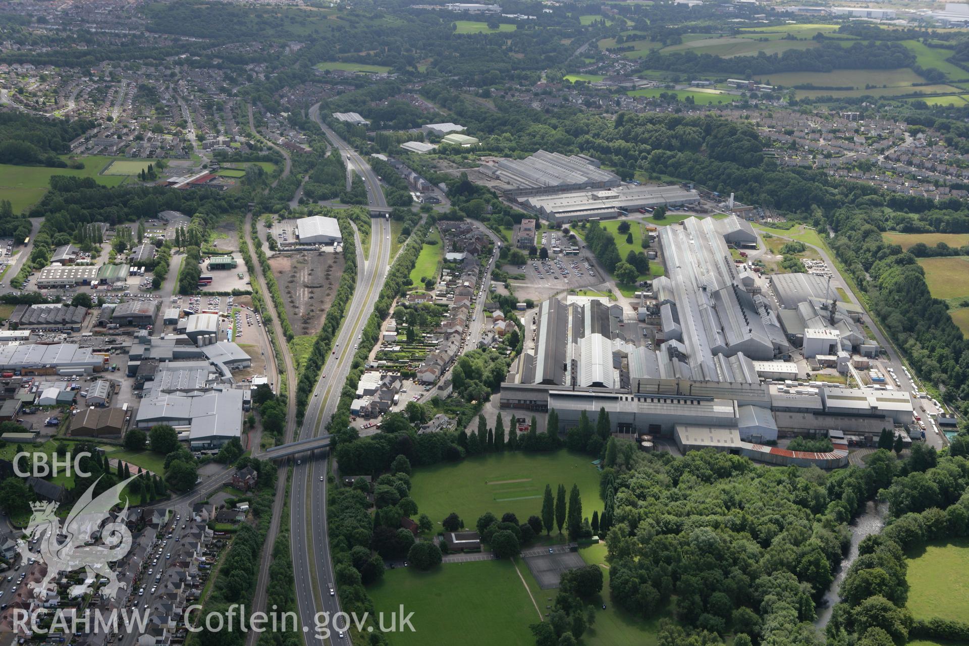RCAHMW colour oblique photograph of Novelis Aluminium Mill, Rogerstone. Taken by Toby Driver on 21/07/2008.