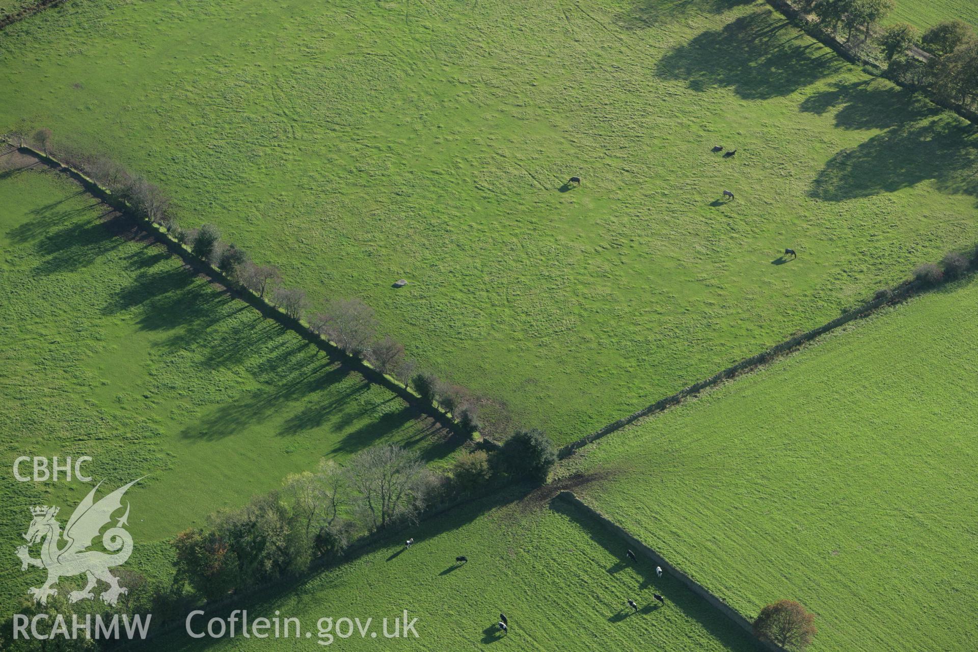 RCAHMW colour oblique photograph of Maen Cattwg, cup-marked stone. Taken by Toby Driver on 16/10/2008.