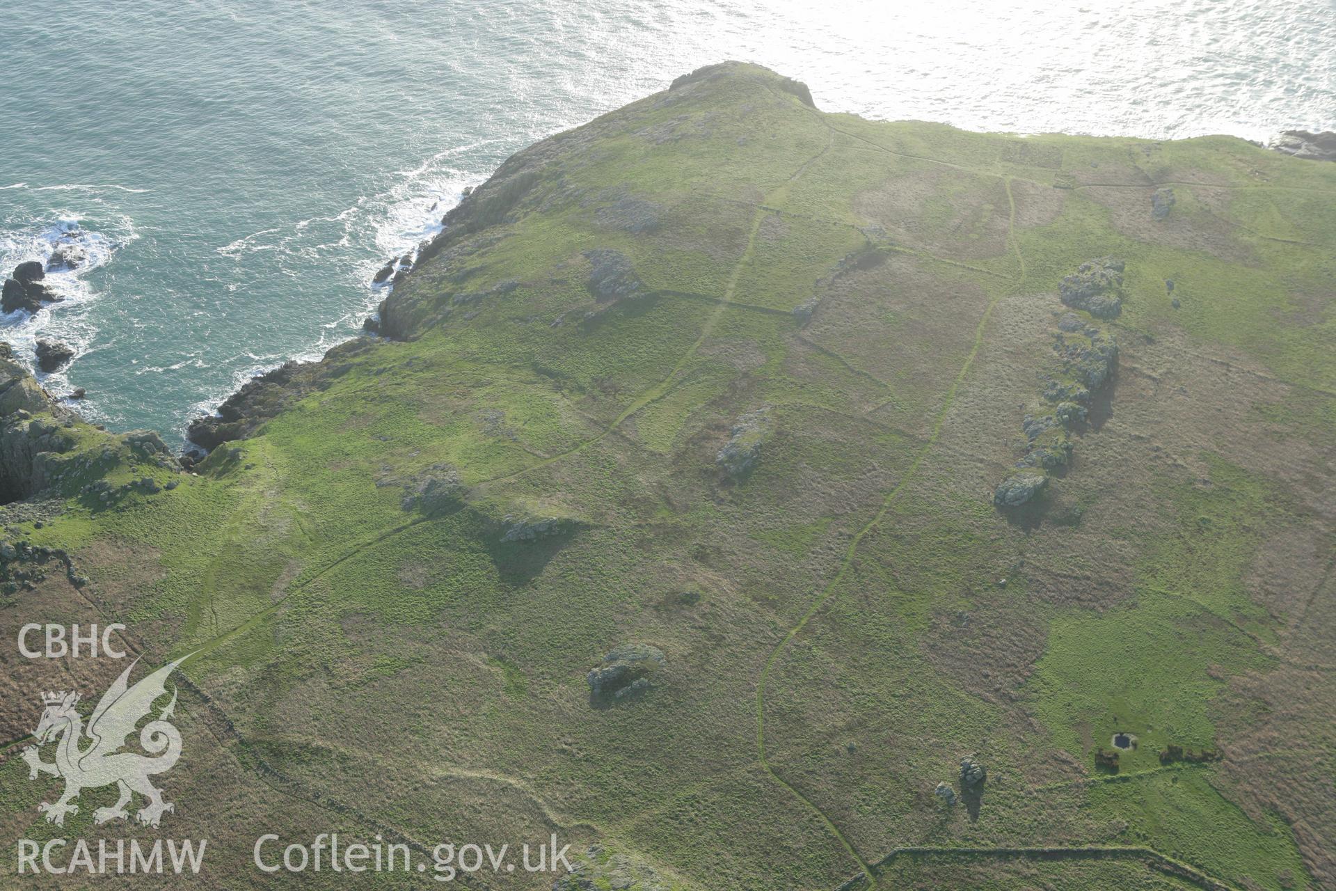 RCAHMW colour oblique photograph of Settlements and field systems, Skomer Island, south-west part. Taken by Toby Driver on 04/03/2008.