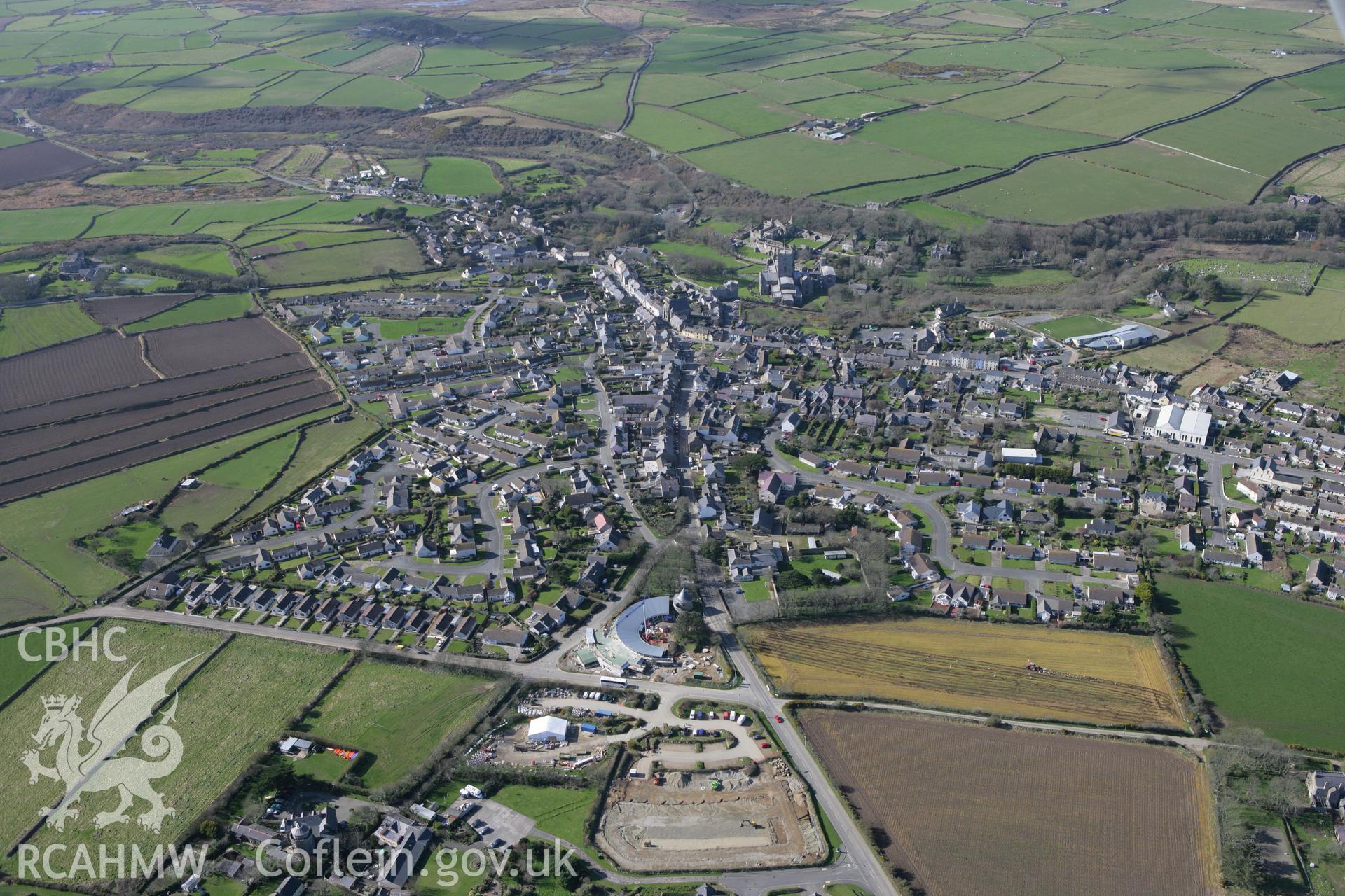 RCAHMW colour oblique photograph of St David's, with visitor centre, view from the east. Taken by Toby Driver on 04/03/2008.