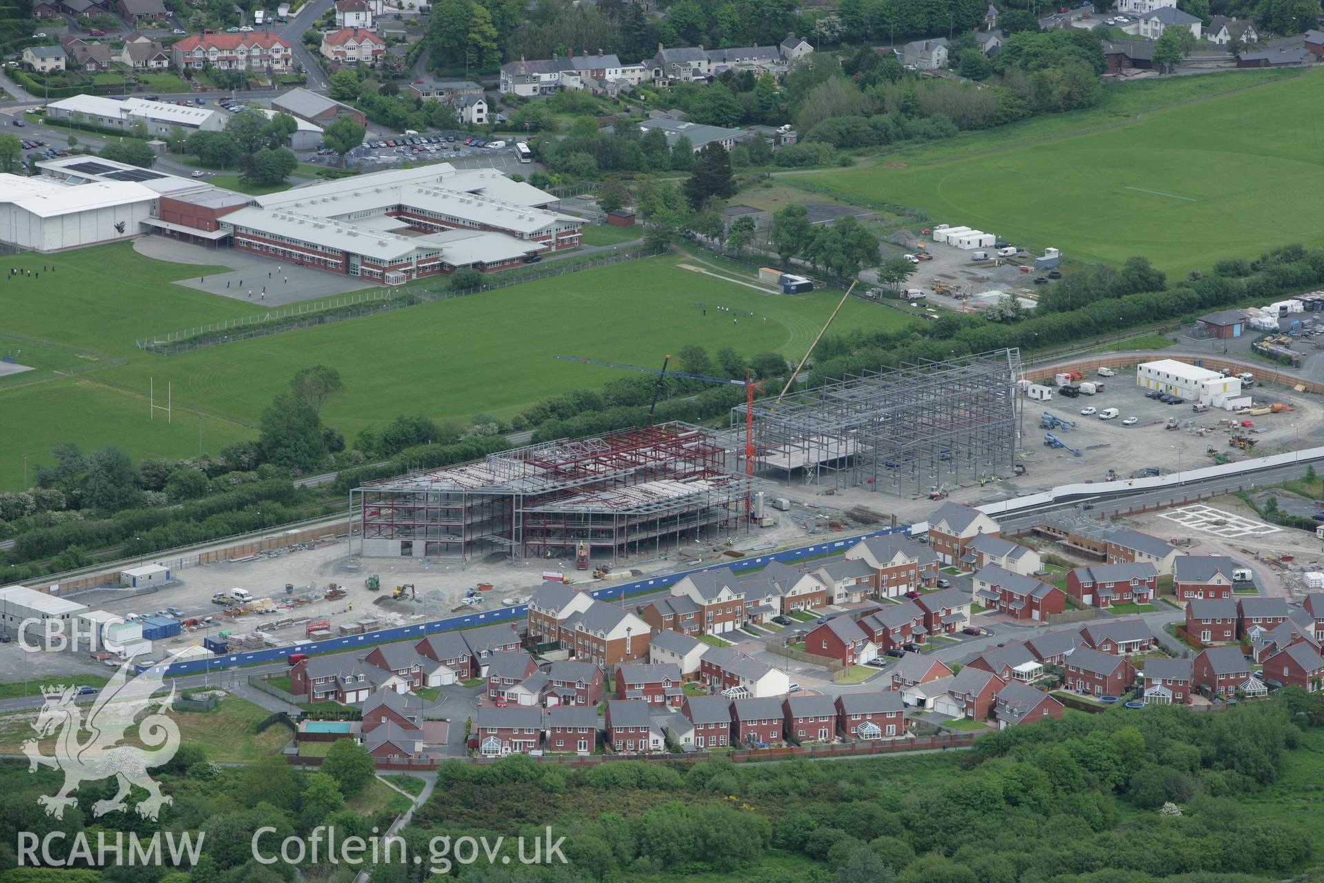 RCAHMW colour oblique photograph of Welsh Assembly Government and County Council Offices under construction, Aberystwyth. Taken by Toby Driver on 20/05/2008.