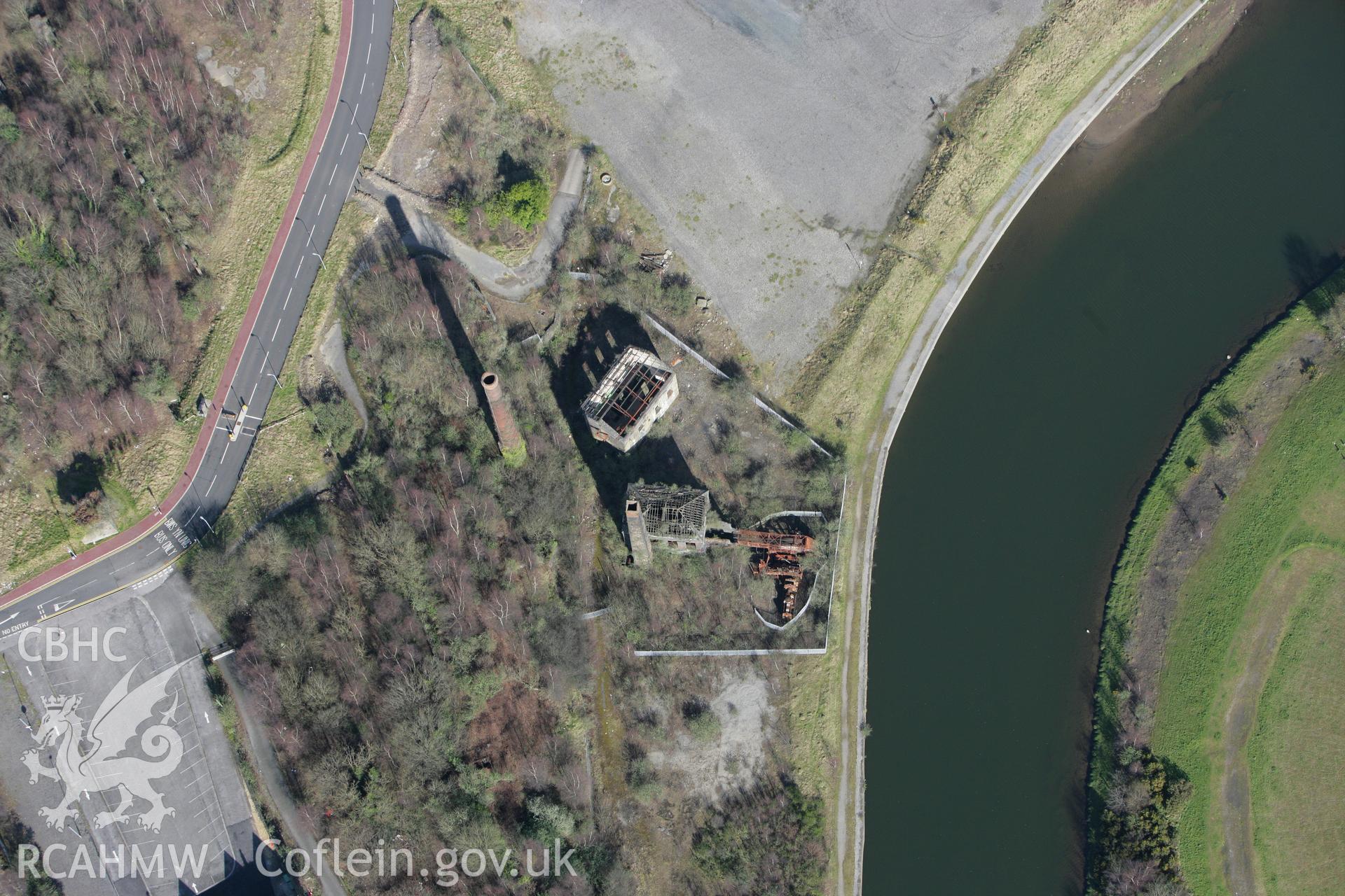 RCAHMW colour oblique aerial photograph of Hafod Copperworks 1910 Engine House, Swansea. Taken on 04 March 2008 by Toby Driver