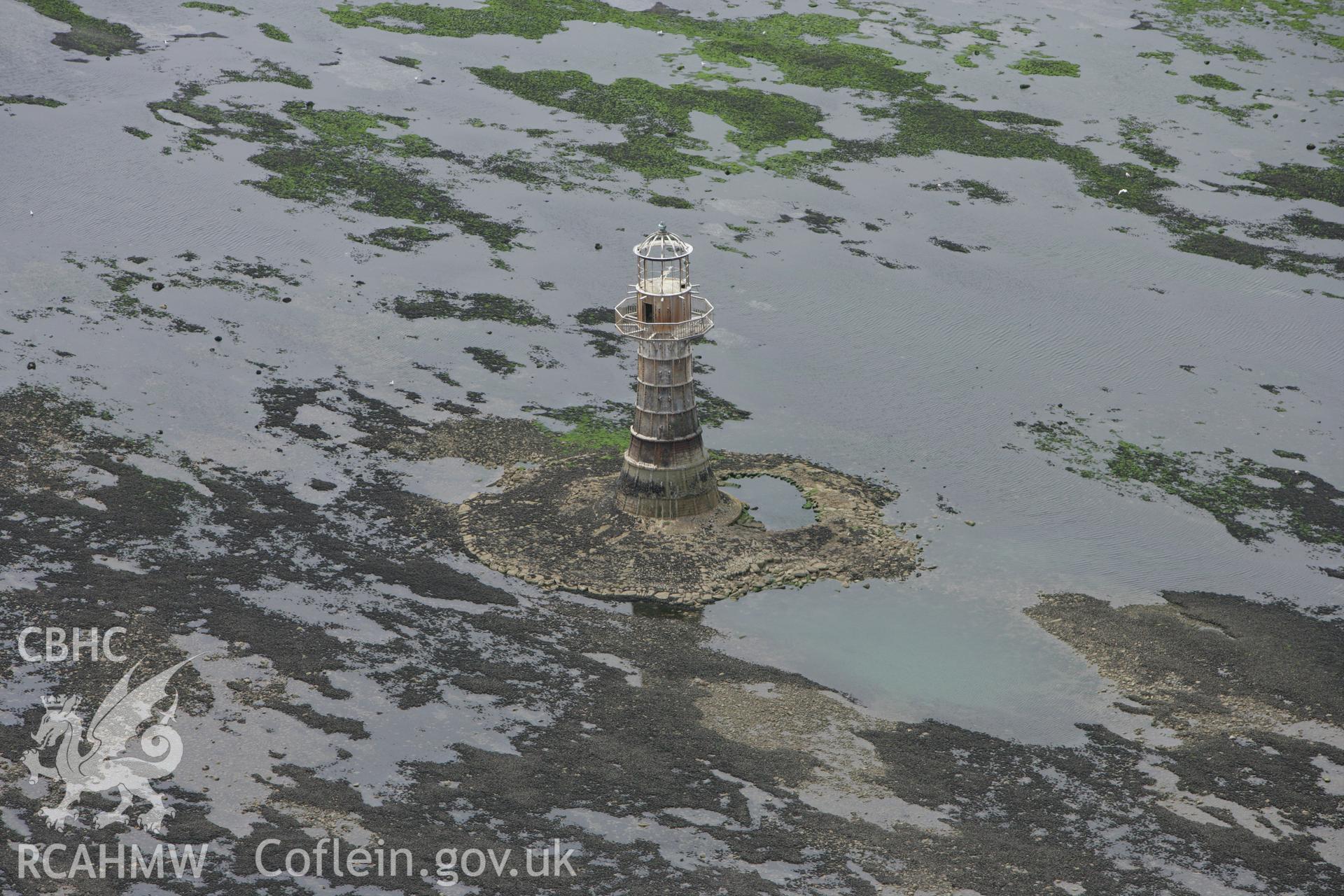 RCAHMW colour oblique photograph of Whitford Point Lighthouse. Taken by Toby Driver on 20/06/2008.