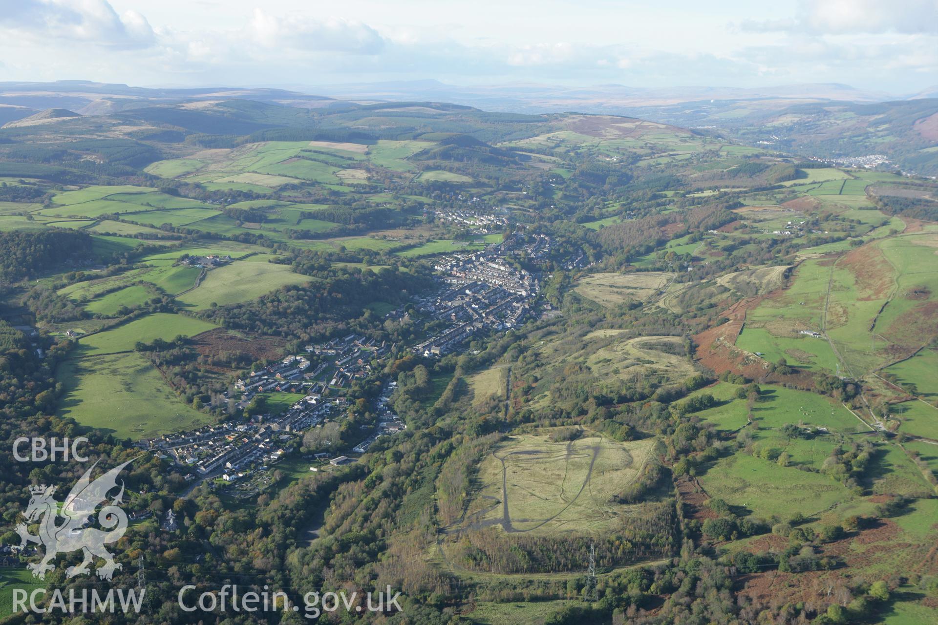 RCAHMW colour oblique photograph of Ynysybwl, from the south-east. Taken by Toby Driver on 16/10/2008.