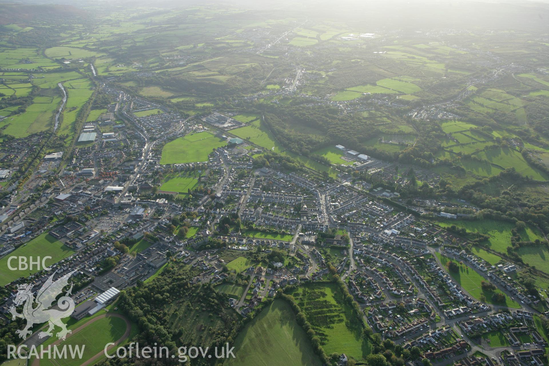 RCAHMW colour oblique photograph of Ammanford, from the north. Taken by Toby Driver on 16/10/2008.
