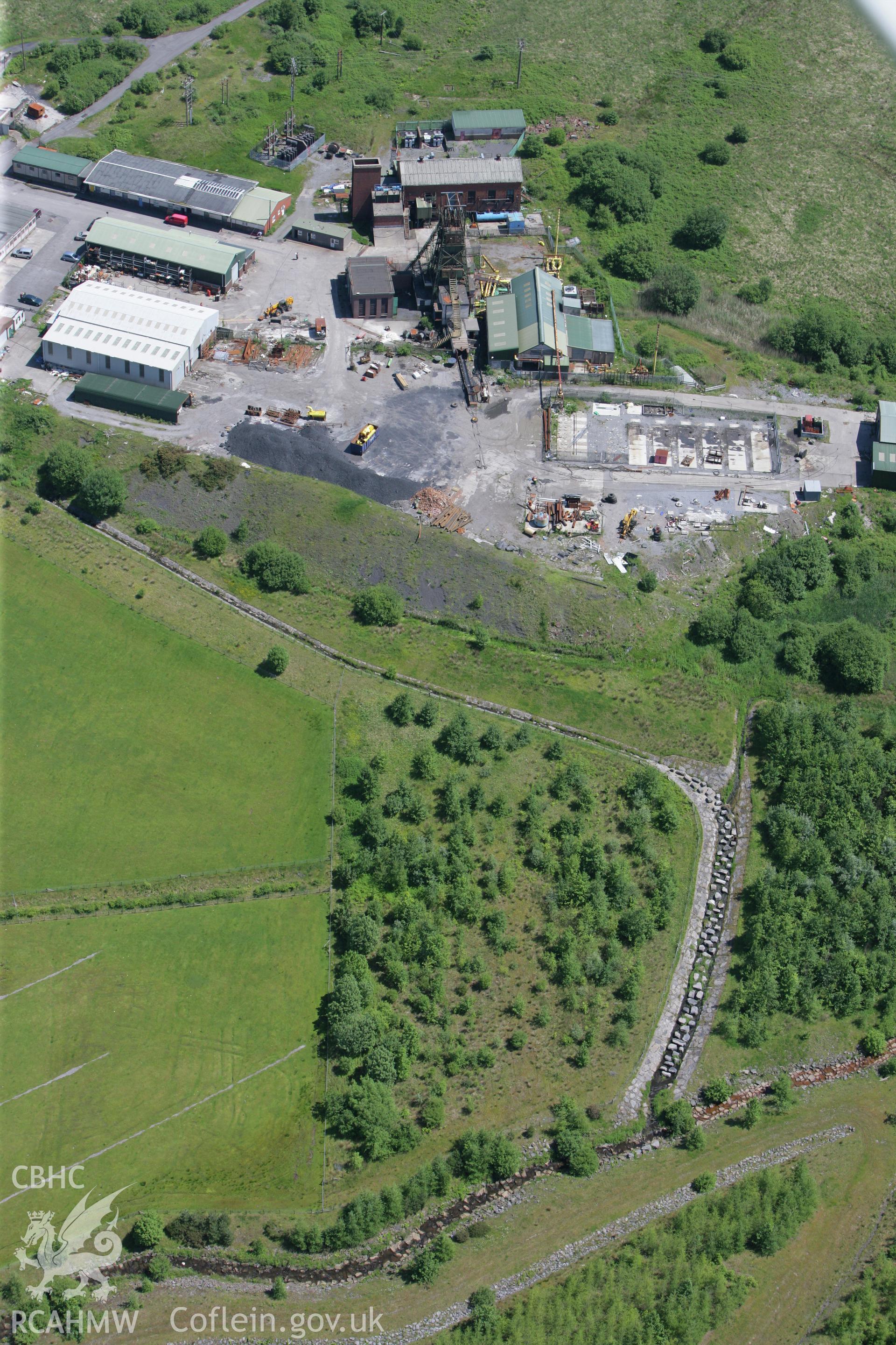 RCAHMW colour oblique photograph of Tower Colliery Headframe and Engine House, prior to demolition. Taken by Toby Driver on 09/06/2008.