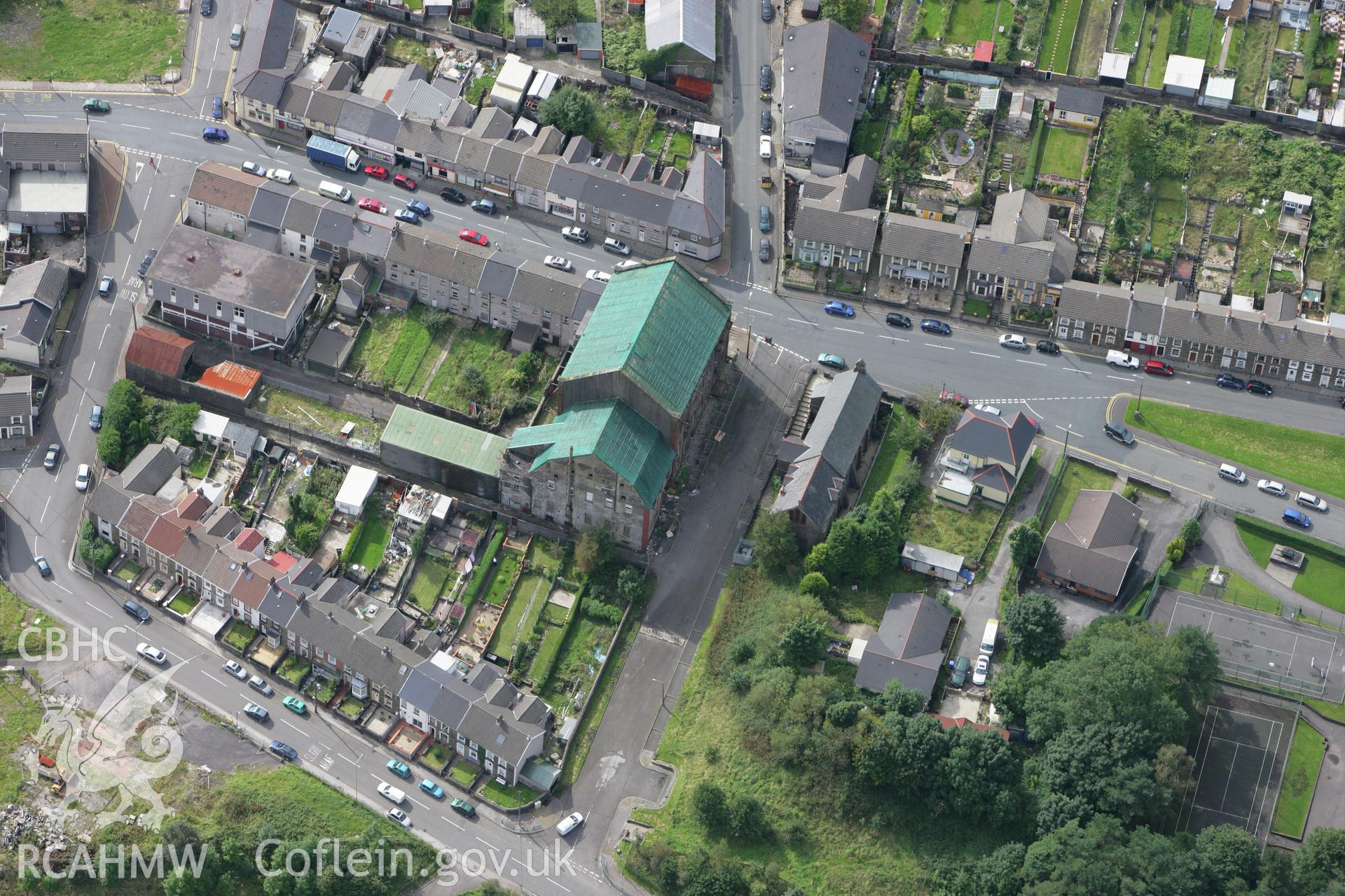 RCAHMW colour oblique photograph of Maerdy Workmen's Hall and Institute, now demolished. Taken by Toby Driver on 12/09/2008.
