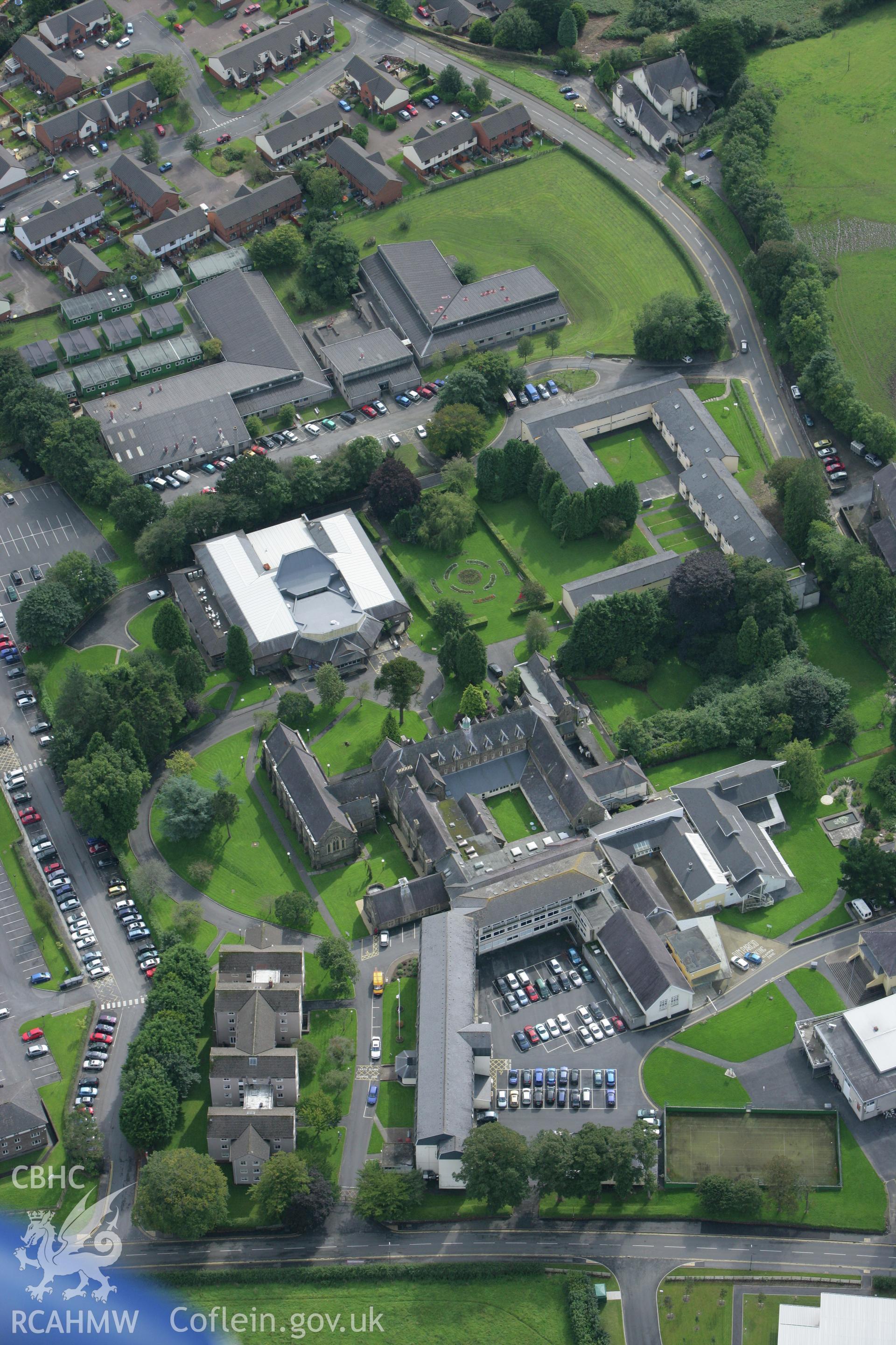 RCAHMW colour oblique photograph of Trinity College, Carmarthen. Taken by Toby Driver on 12/09/2008.