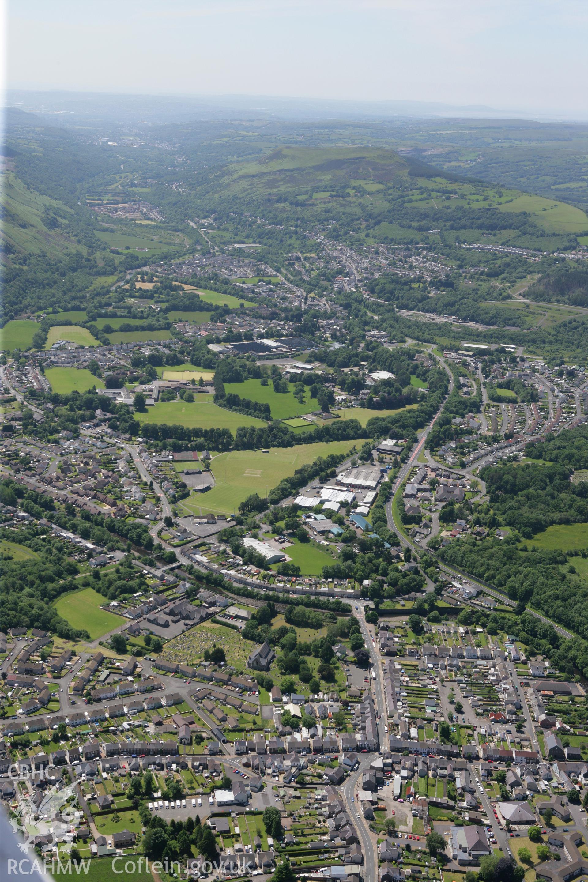 RCAHMW colour oblique photograph of Ystradgynlais, looking towards Gurnos. Taken by Toby Driver on 09/06/2008.