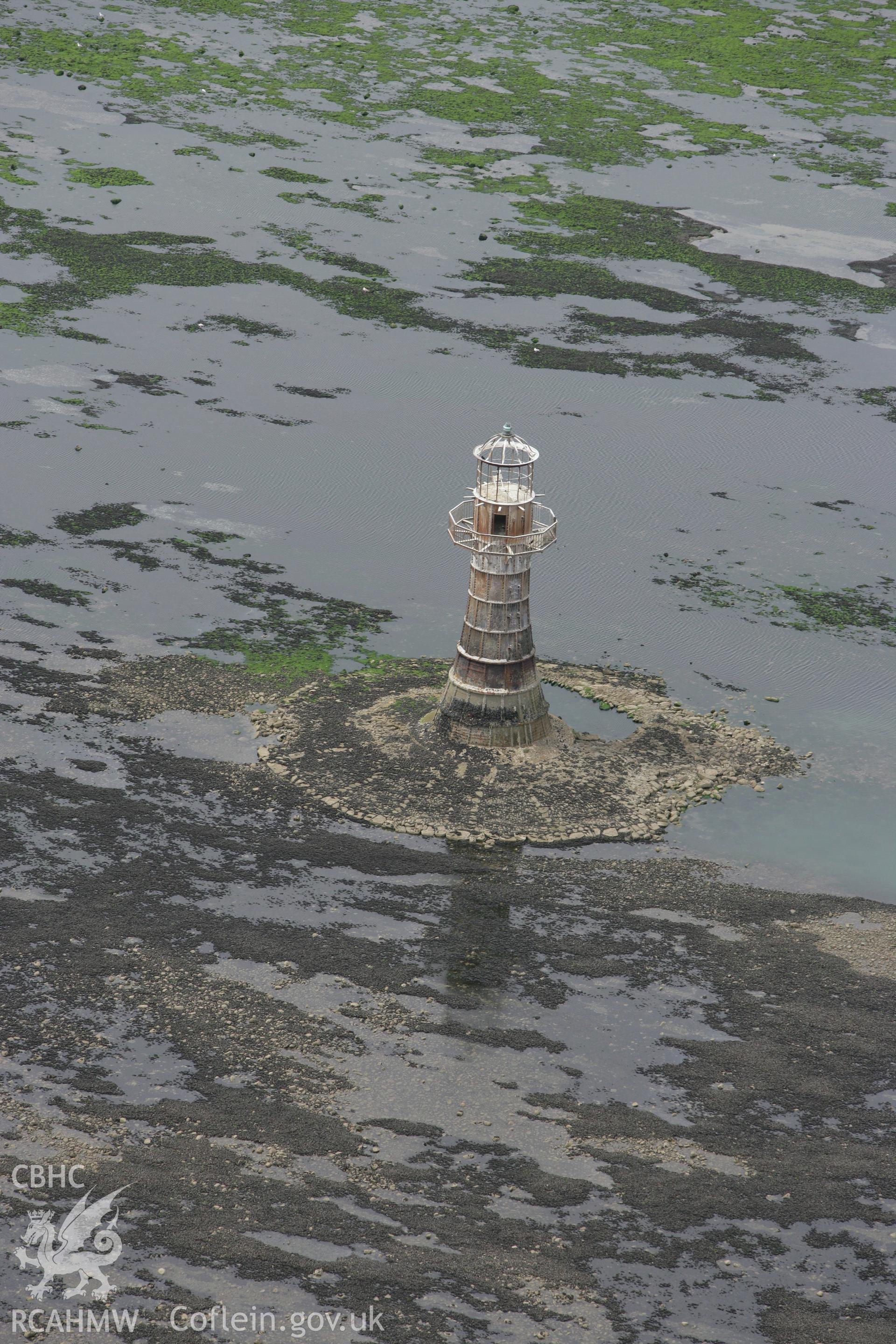 RCAHMW colour oblique photograph of Whitford Point Lighthouse. Taken by Toby Driver on 20/06/2008.