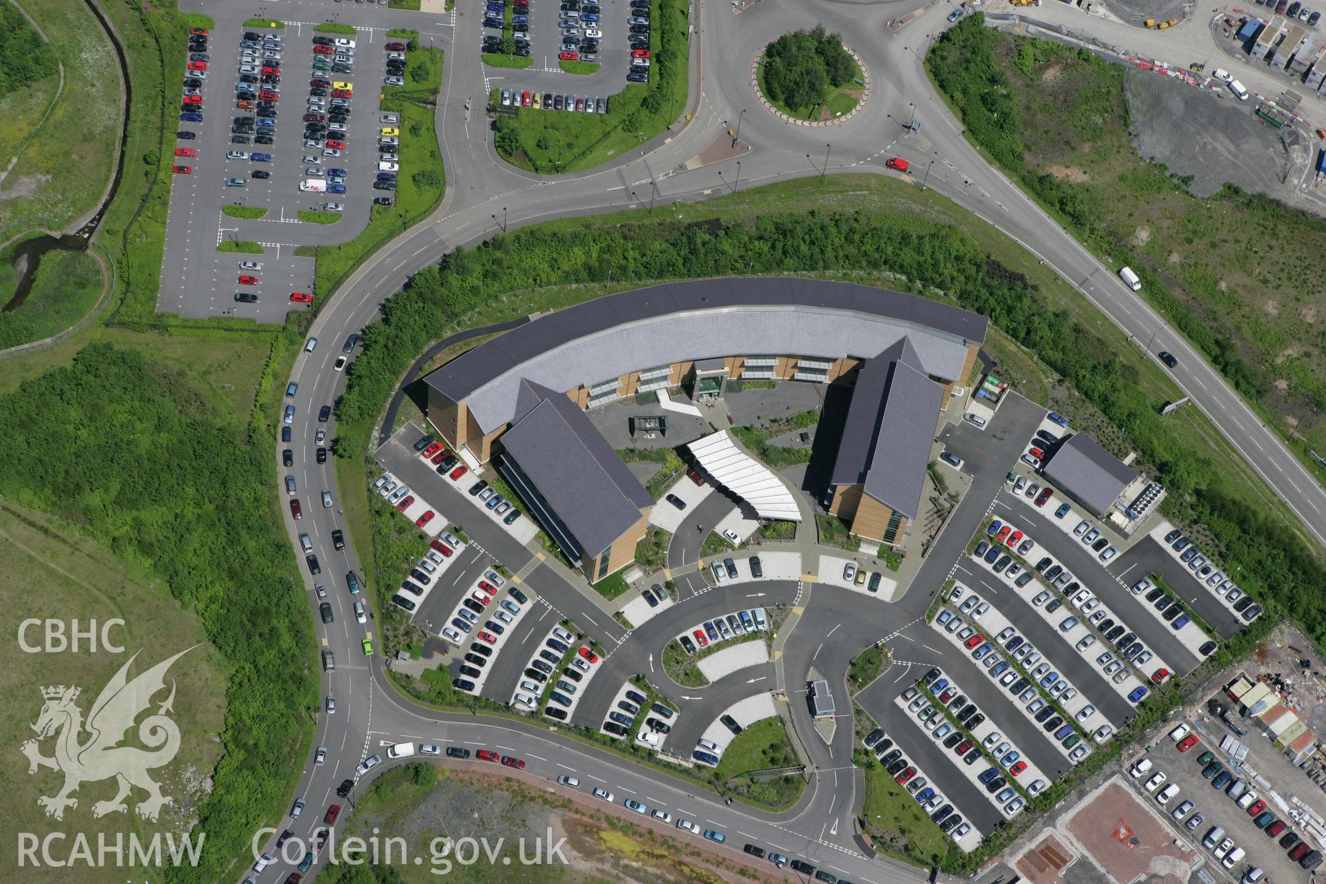 RCAHMW colour oblique photograph of Welsh Assembly Government Offices, Rhydycar, Merthyr Tydfil. Taken by Toby Driver on 09/06/2008.