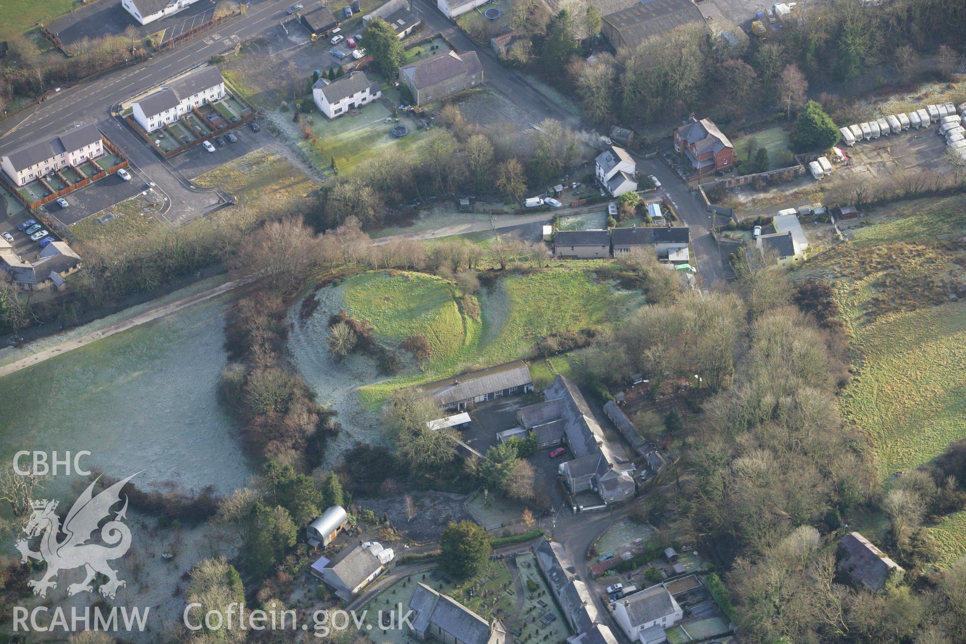 RCAHMW colour oblique photograph of Castell Pencader. Taken by Toby Driver on 15/12/2008.