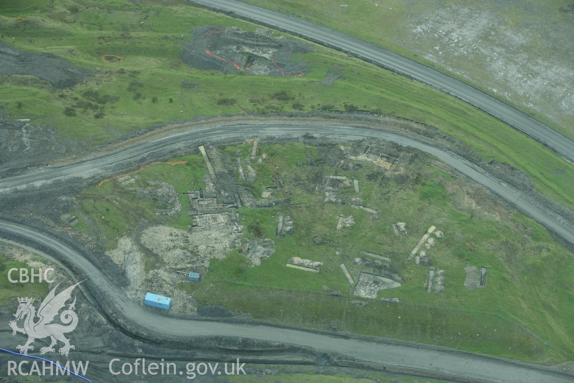 RCAHMW colour oblique photograph of Ffos-y-fran excavations, Glamorgan-Gwent Archaeological Trust (GGAT). Taken by Toby Driver on 02/05/2008.