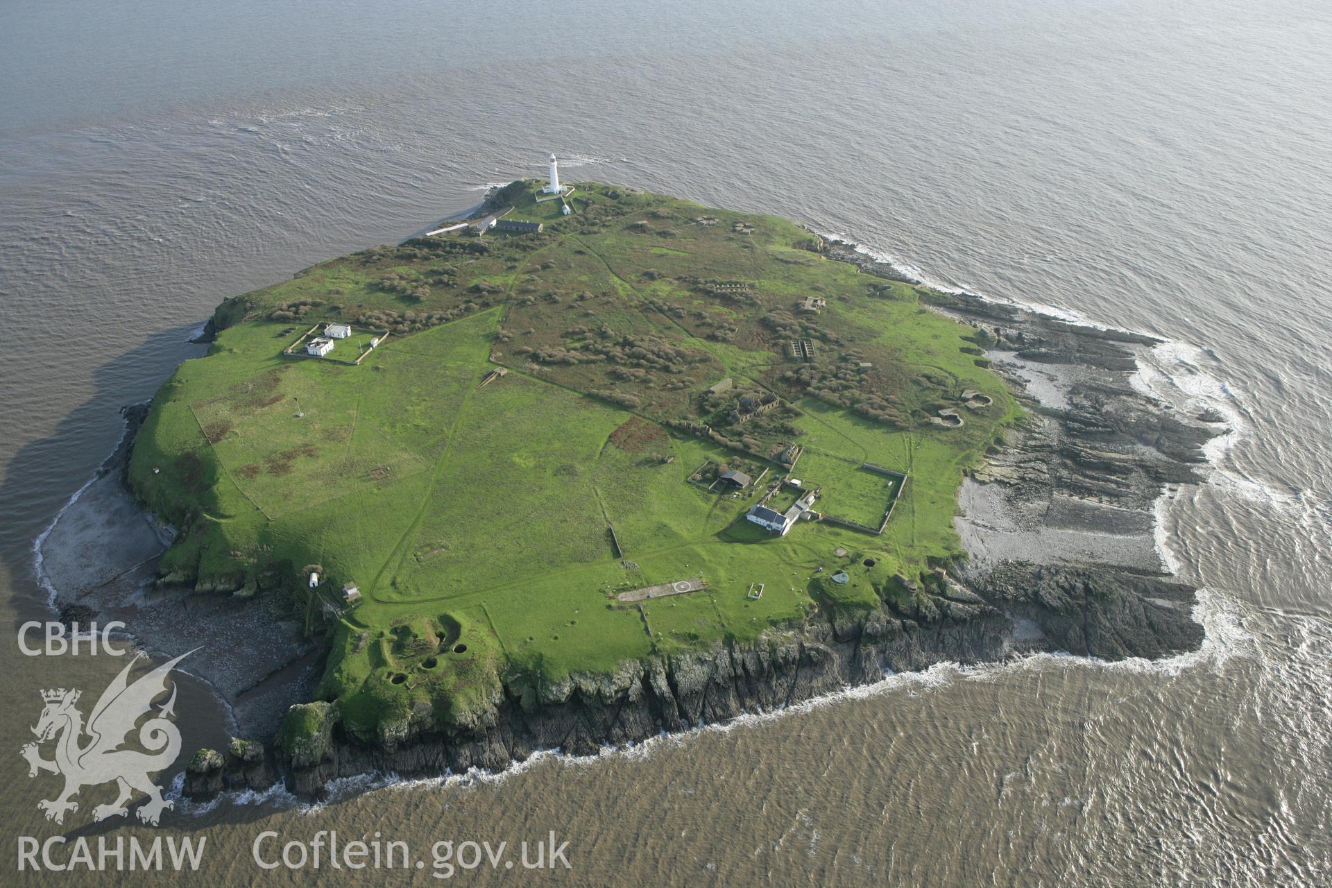 RCAHMW colour oblique photograph of Flat Holm. Taken by Toby Driver on 12/11/2008.