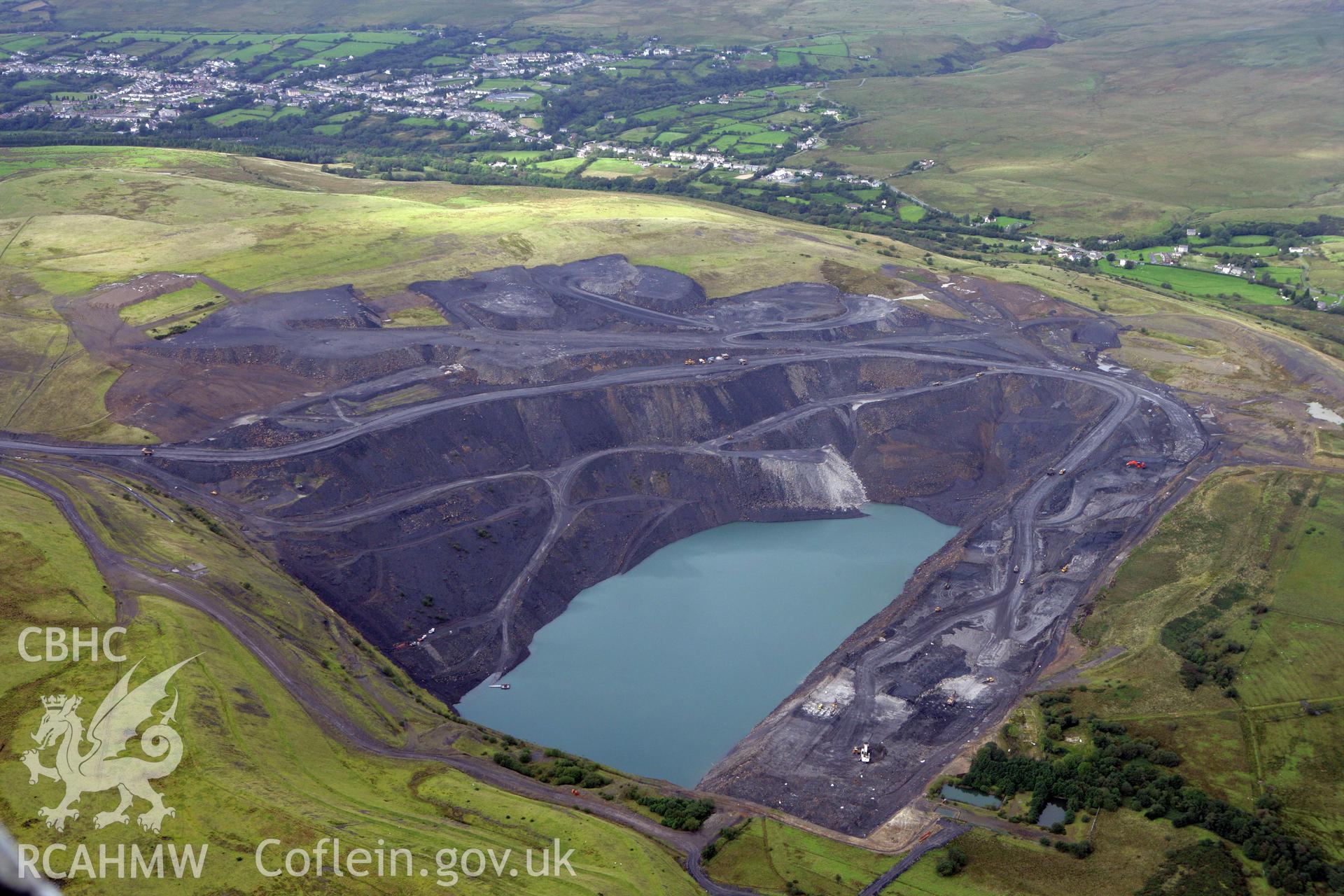 RCAHMW colour oblique photograph of Brynamman Opencast Workings. Taken by Toby Driver on 12/09/2008.