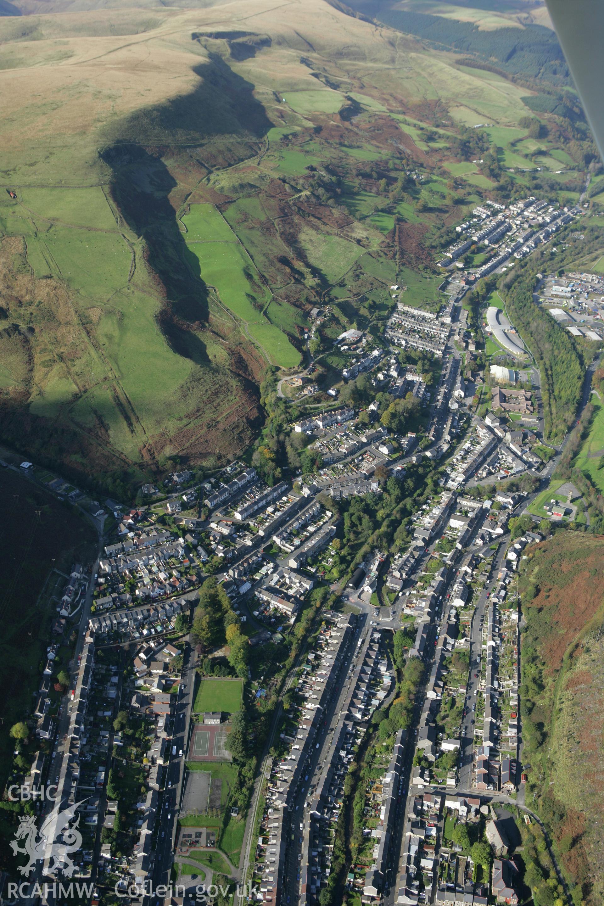 RCAHMW colour oblique photograph of Ogmore Vale, from the south. Taken by Toby Driver on 16/10/2008.