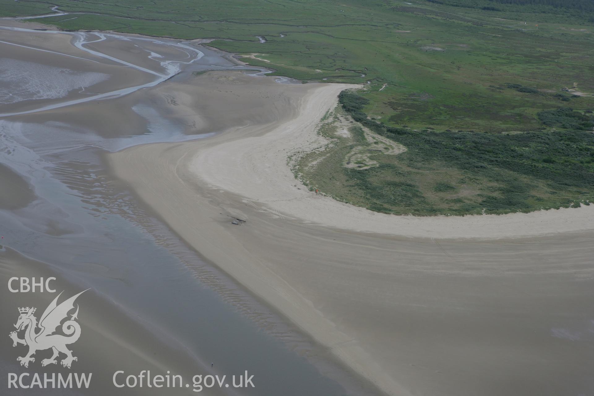 RCAHMW colour oblique photograph of Paul shipwreck, Cefn Sidan Sands. Taken by Toby Driver on 20/06/2008.