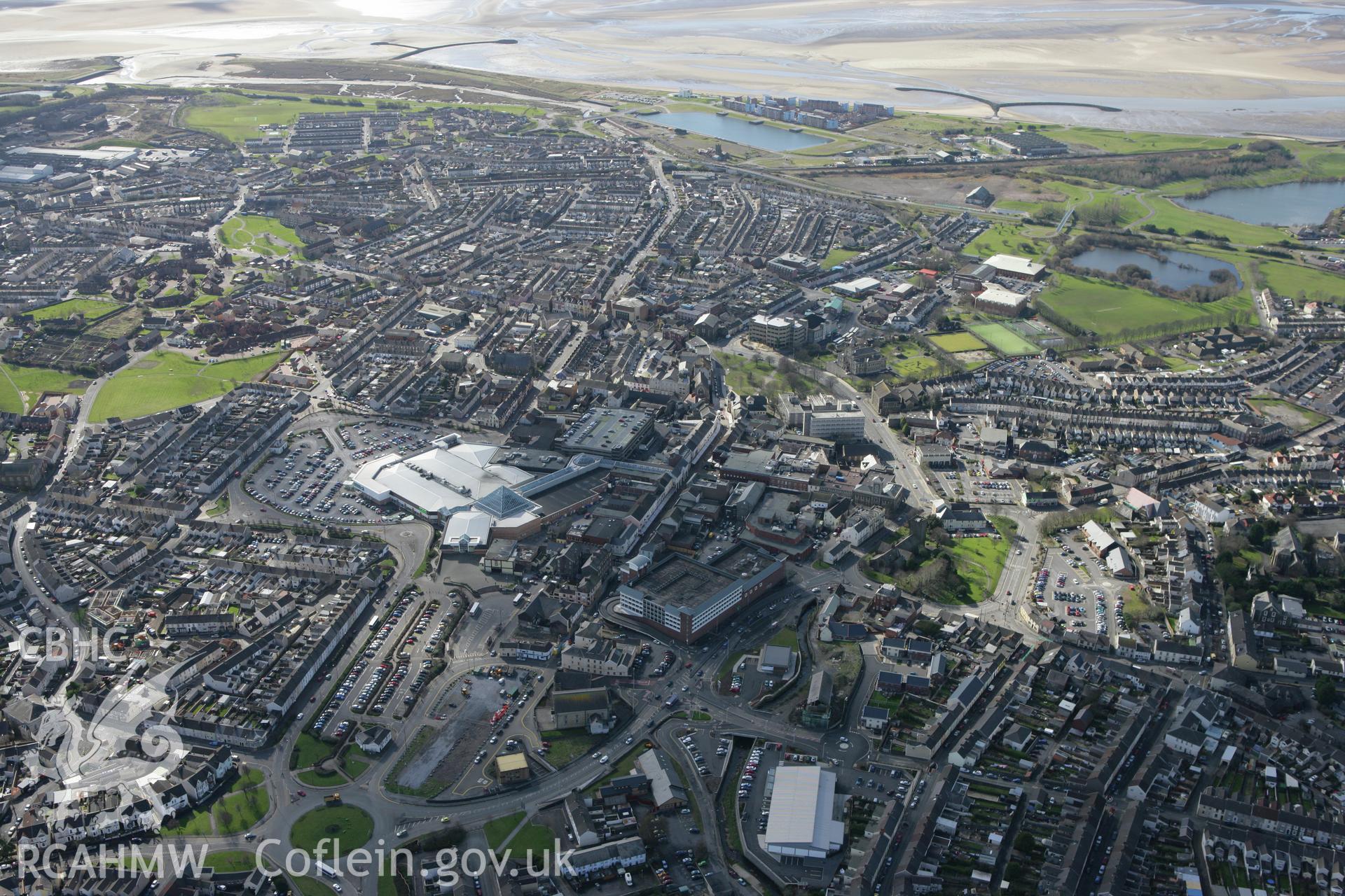 RCAHMW colour oblique photograph of Llanelli, from the east. Taken by Toby Driver on 04/03/2008.