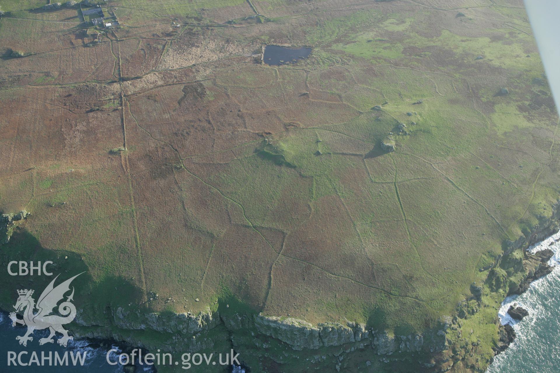 RCAHMW colour oblique photograph of Settlements and field systems, Skomer Island, northern fields and hut groups. Taken by Toby Driver on 04/03/2008.