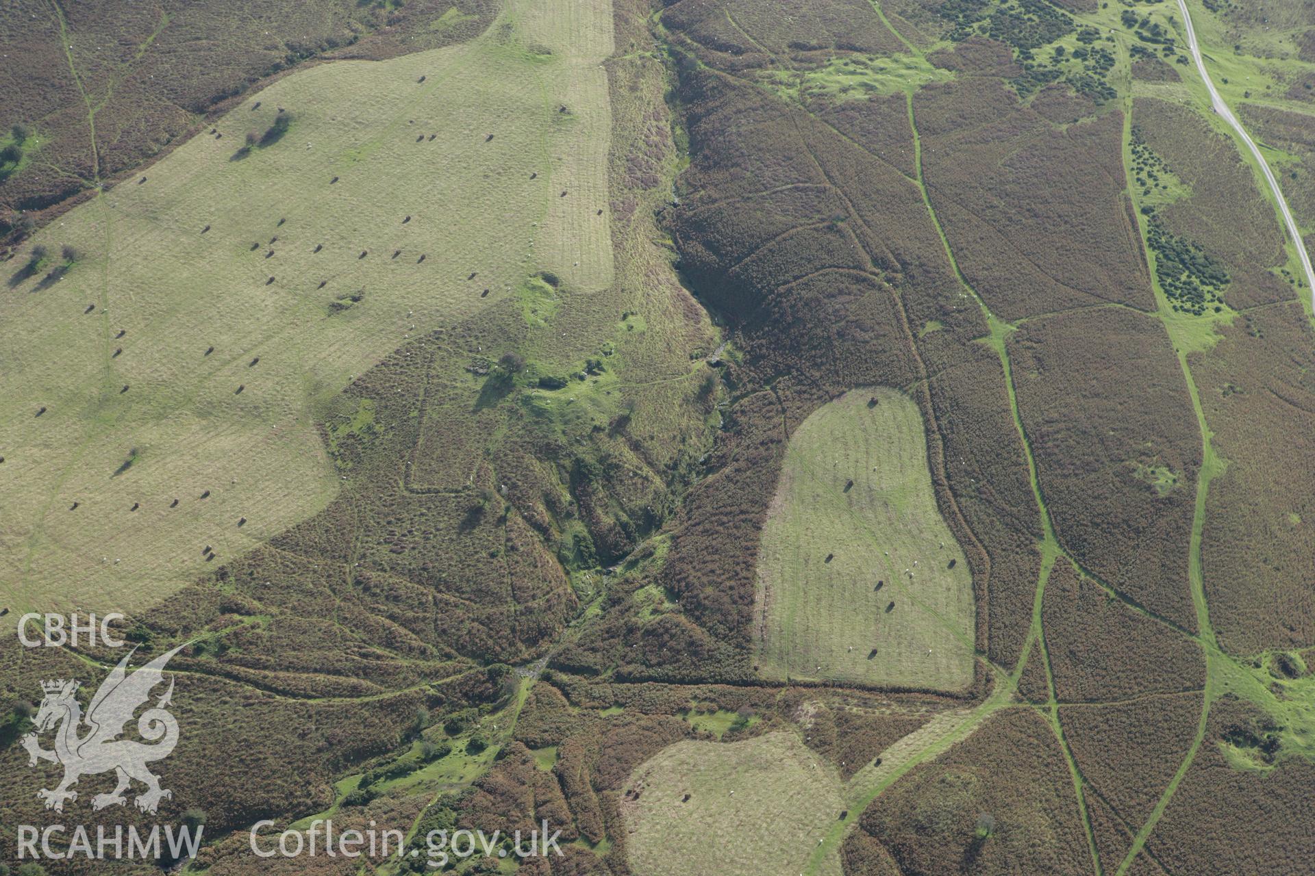 RCAHMW colour oblique photograph of Chwarel Ddu Enclosure. Taken by Toby Driver on 10/10/2008.