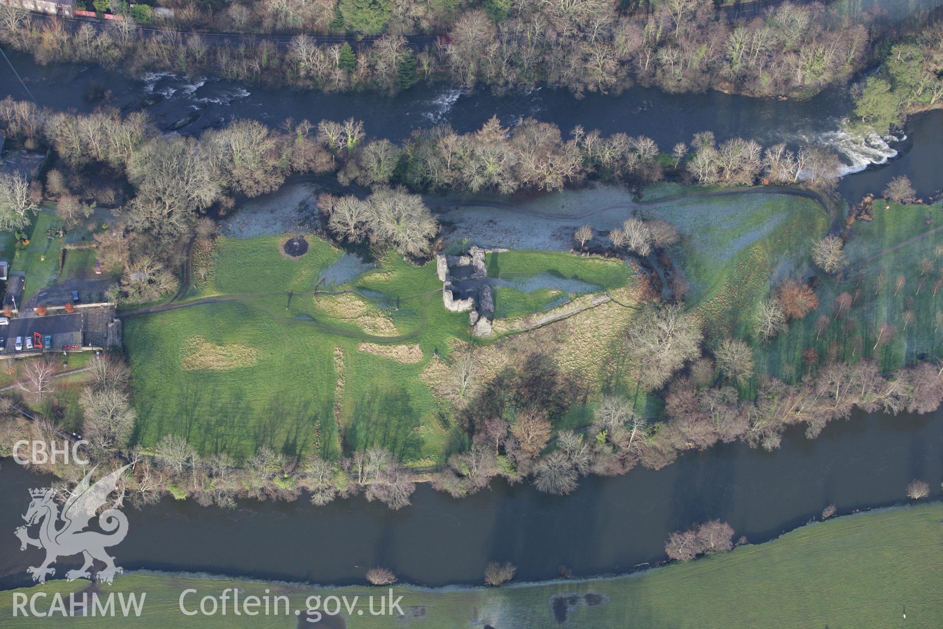 RCAHMW colour oblique photograph of Newcastle Emlyn Castle. Taken by Toby Driver on 15/12/2008.