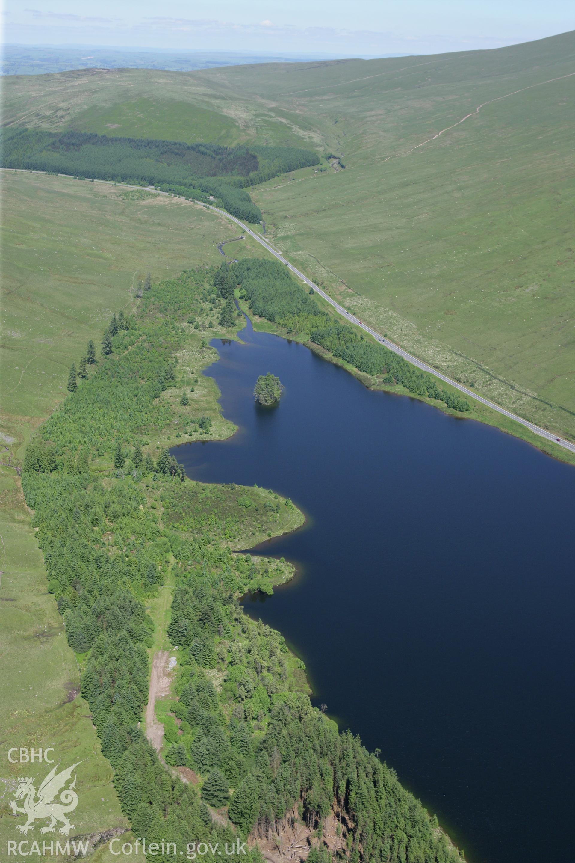 RCAHMW colour oblique photograph of Brecons Reservoir, Taff Fawr Reservoirs, Cardiff Waterworks. Taken by Toby Driver on 09/06/2008.