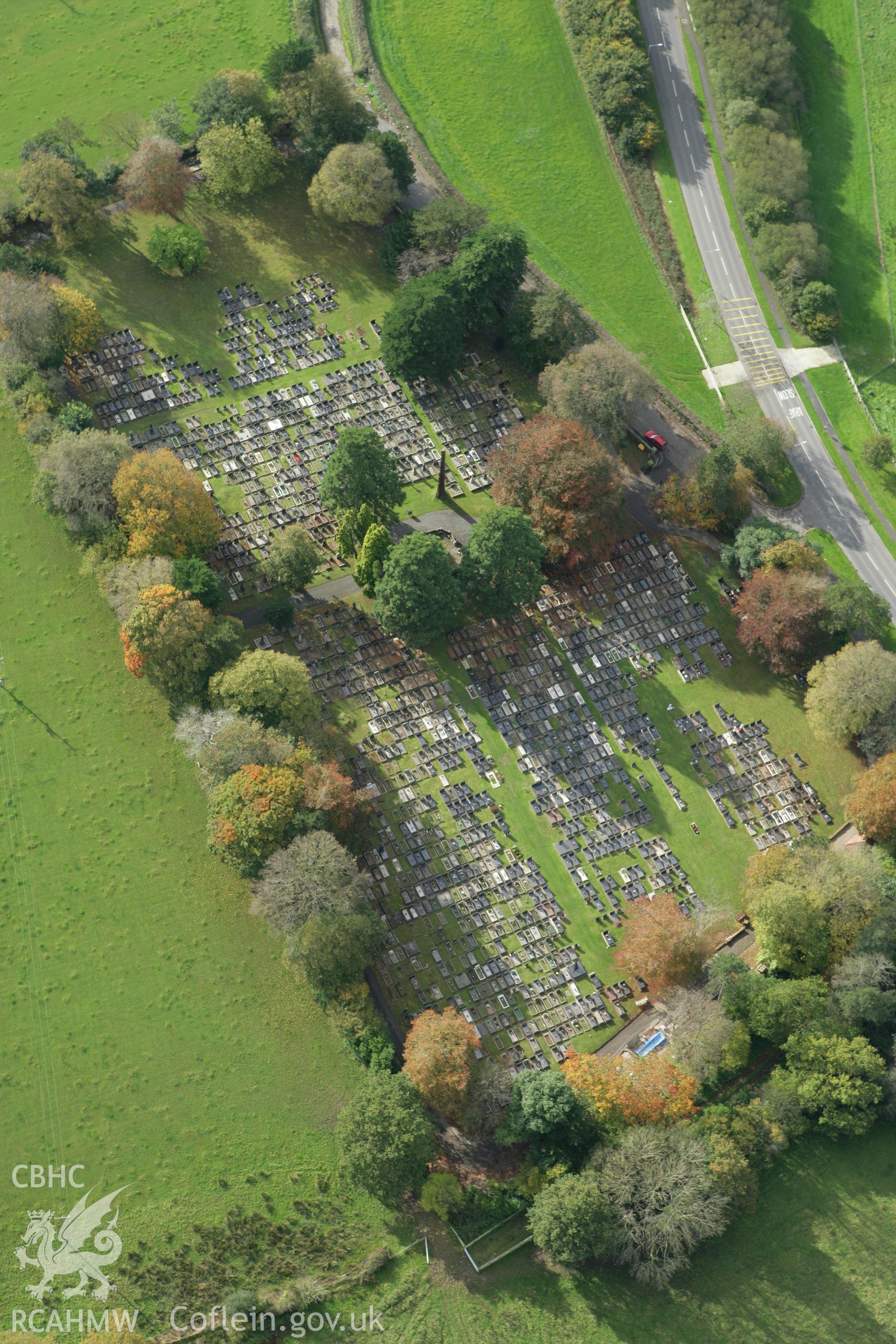 RCAHMW colour oblique photograph of Rhydgoch Cemetery, Pontardulais. Taken by Toby Driver on 16/10/2008.