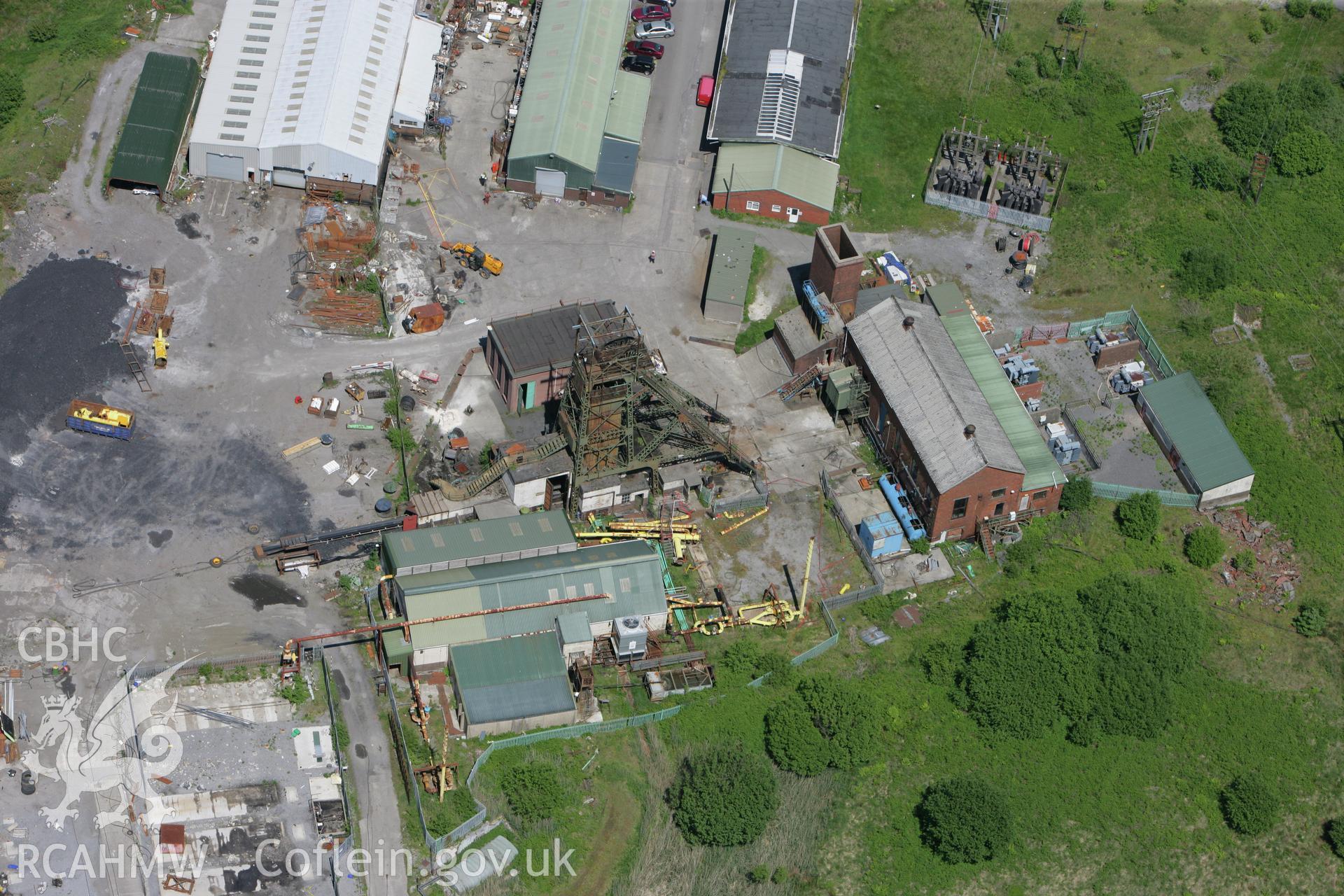 RCAHMW colour oblique photograph of Tower Colliery Headframe and Engine House, prior to demolition. Taken by Toby Driver on 09/06/2008.