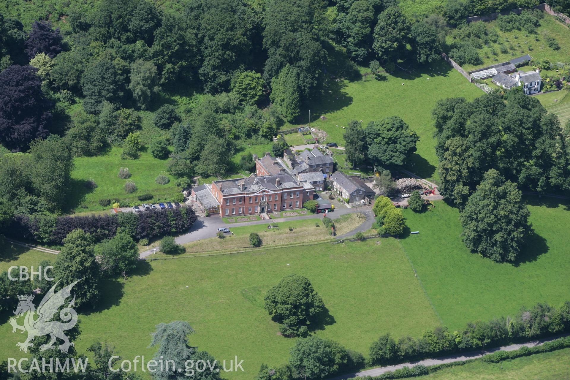 RCAHMW colour oblique photograph of Triley Court and gardens, Abergavenny. Taken by Toby Driver on 21/07/2008.