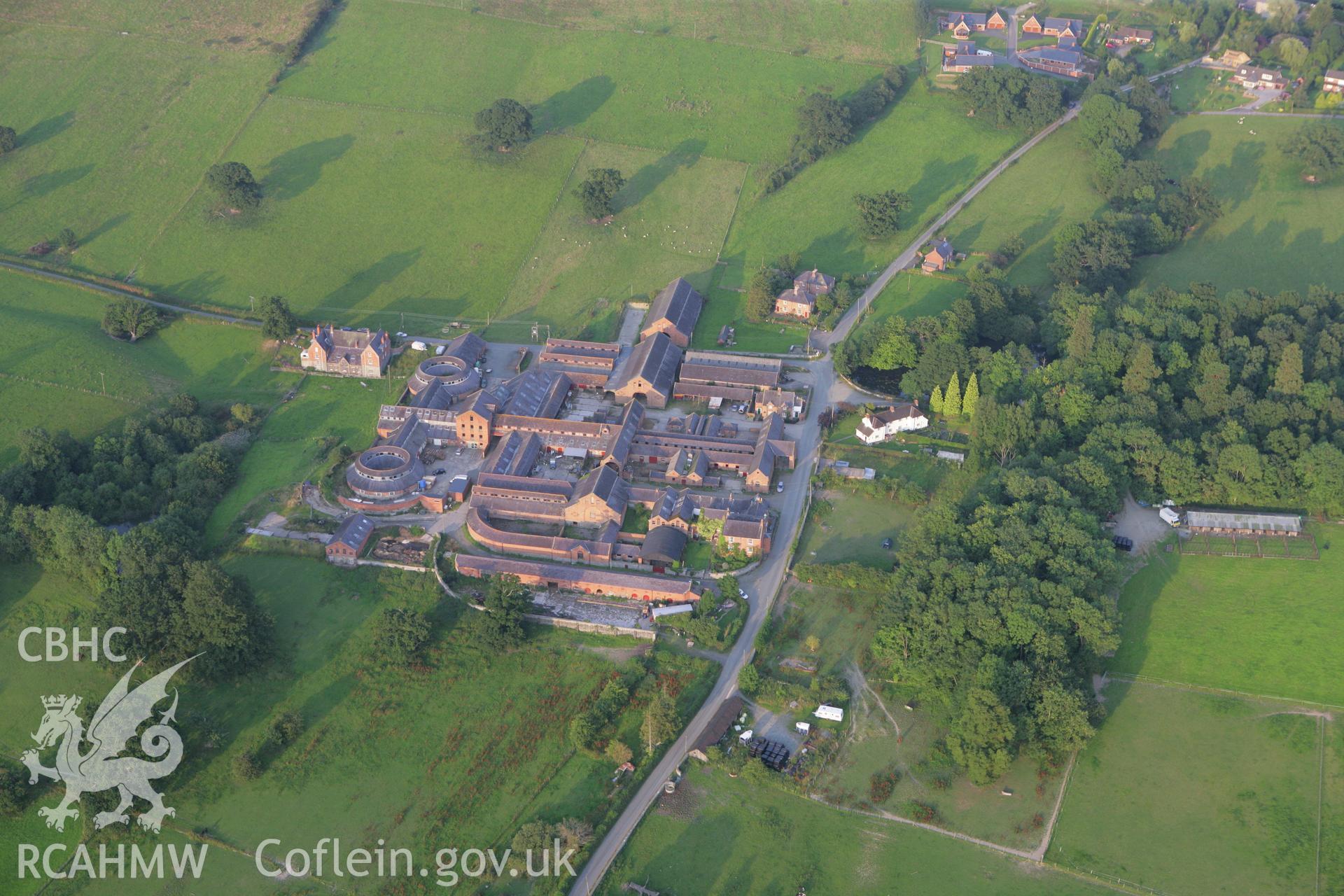 RCAHMW colour oblique photograph of Leighton Model Farm, near Welshpool. Taken by Toby Driver on 24/07/2008.