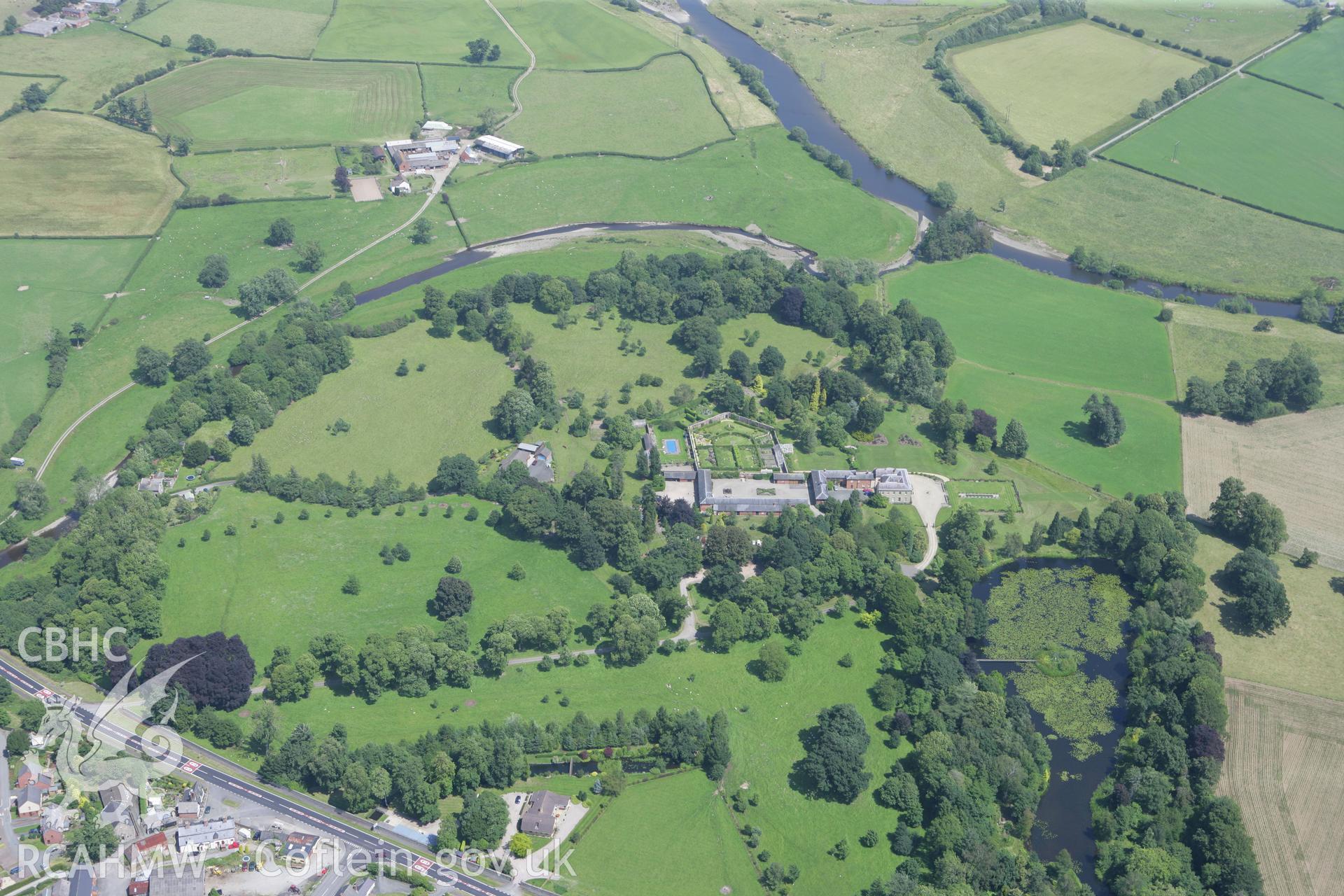 RCAHMW colour oblique photograph of Glansevern Hall and gardens. Taken by Toby Driver on 01/07/2008.