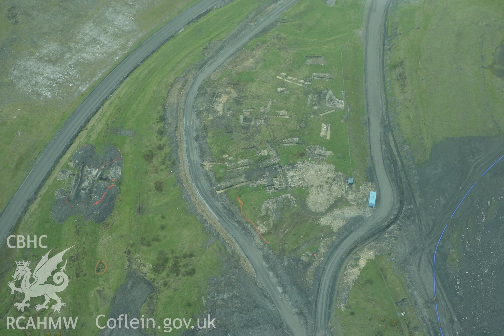 RCAHMW colour oblique photograph of Ffos-y-fran excavations, Glamorgan-Gwent Archaeological Trust (GGAT). Taken by Toby Driver on 02/05/2008.